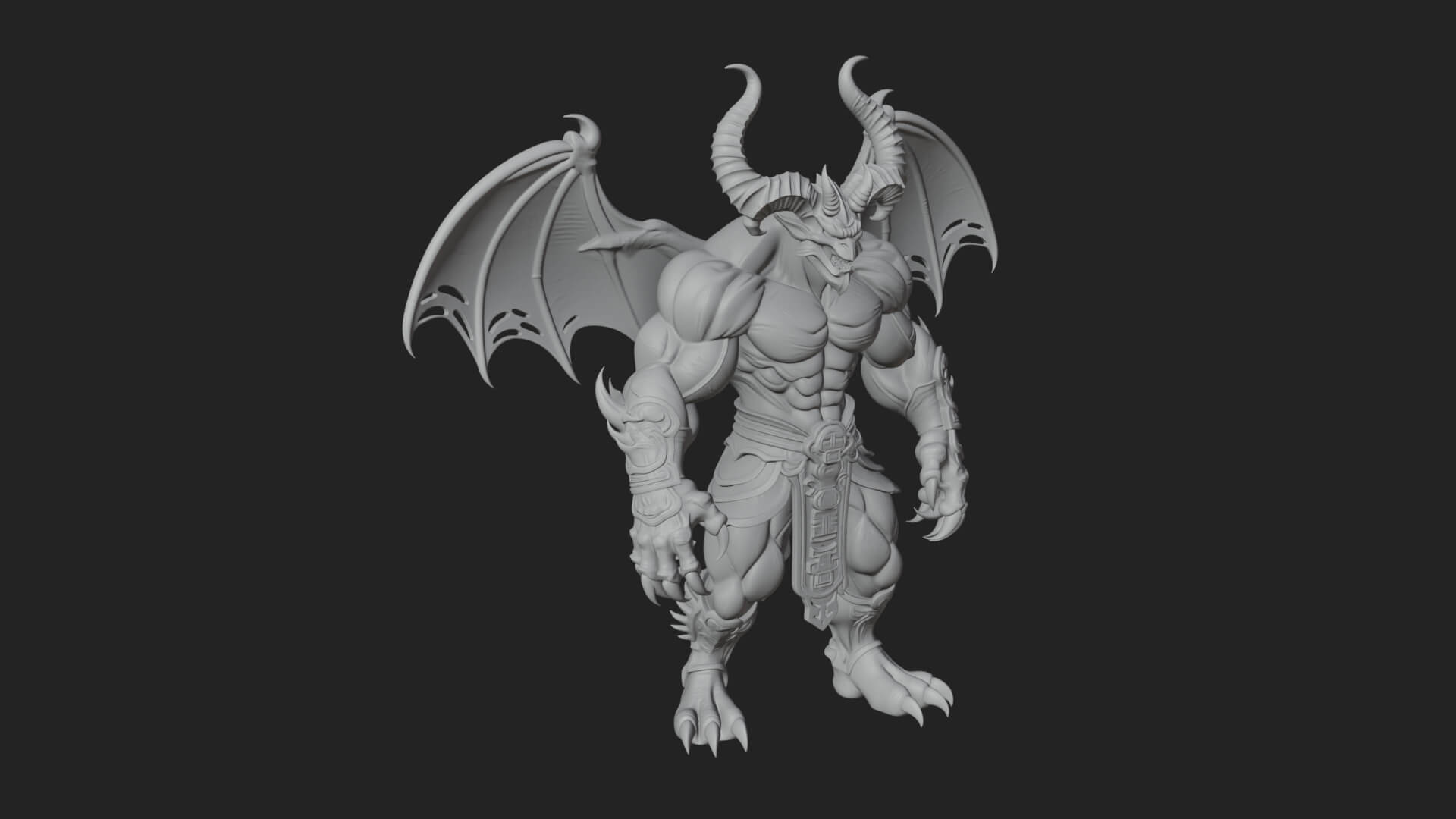 Winged Horned Demon Statue Design 2 3D Print Model 3D Model