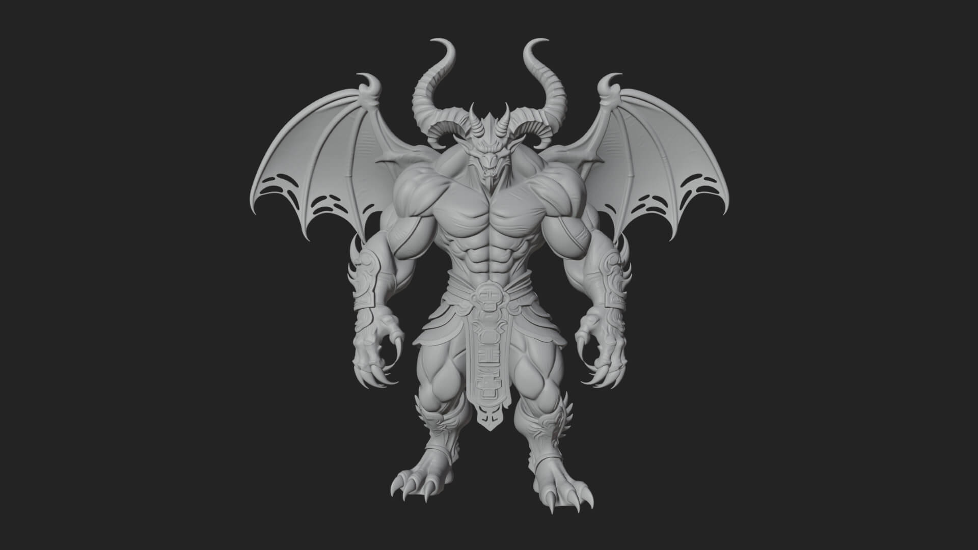 Winged Horned Demon Statue Design 2 3D Print Model 3D Model