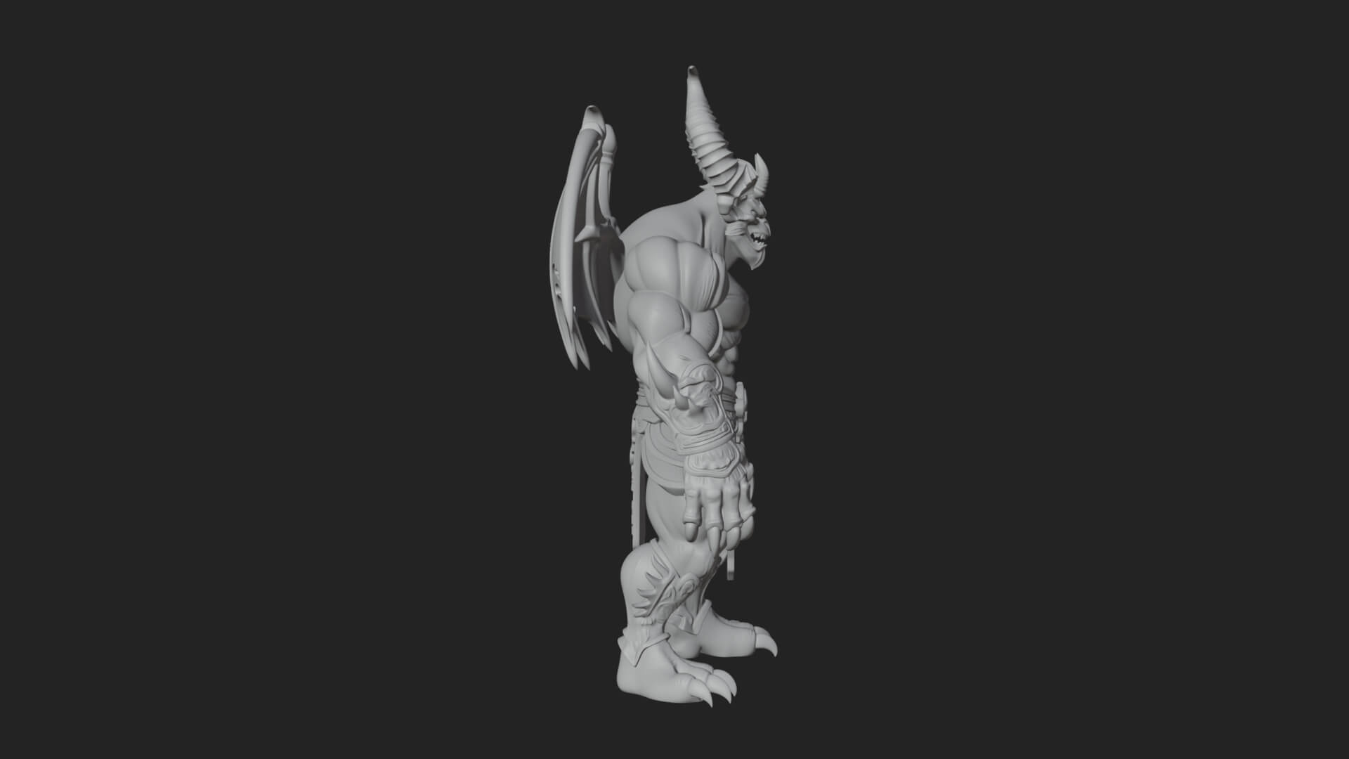 Winged Horned Demon Statue Design 2 3D Print Model 3D Model