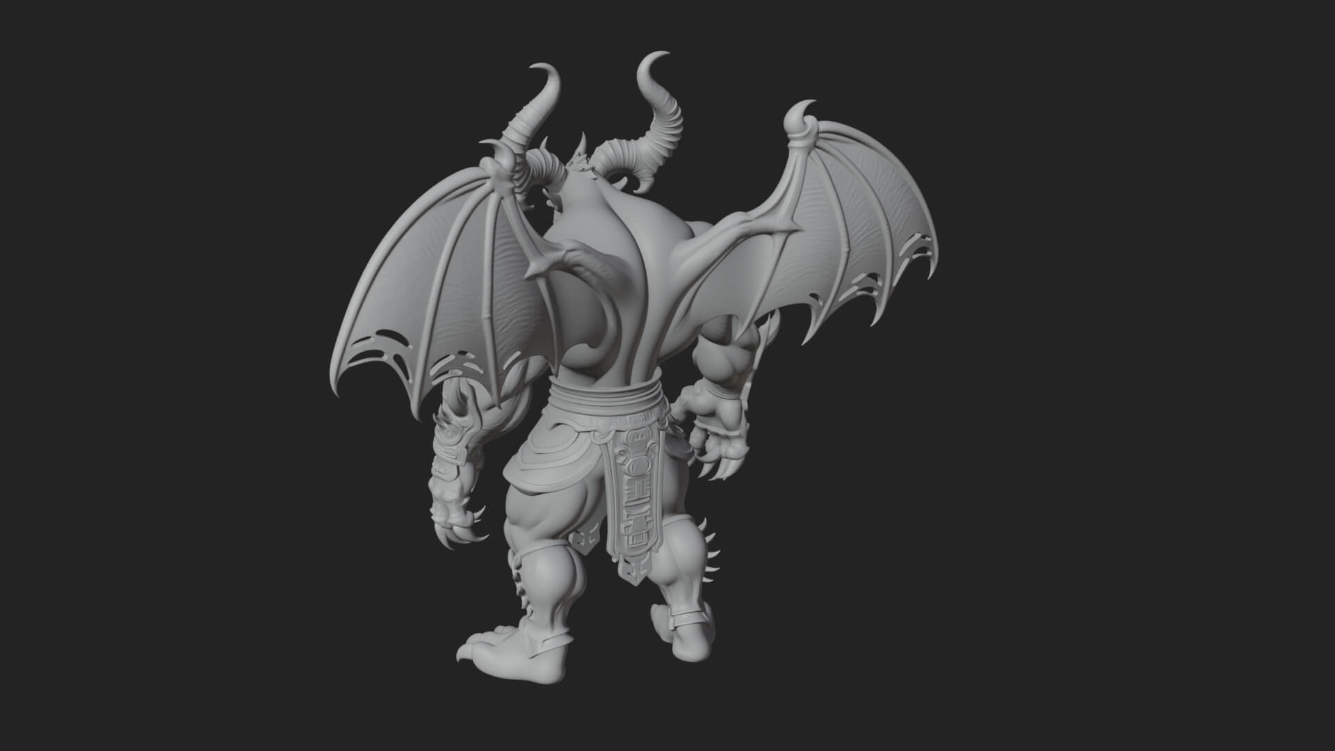 Winged Horned Demon Statue Design 2 3D Print Model 3D Model