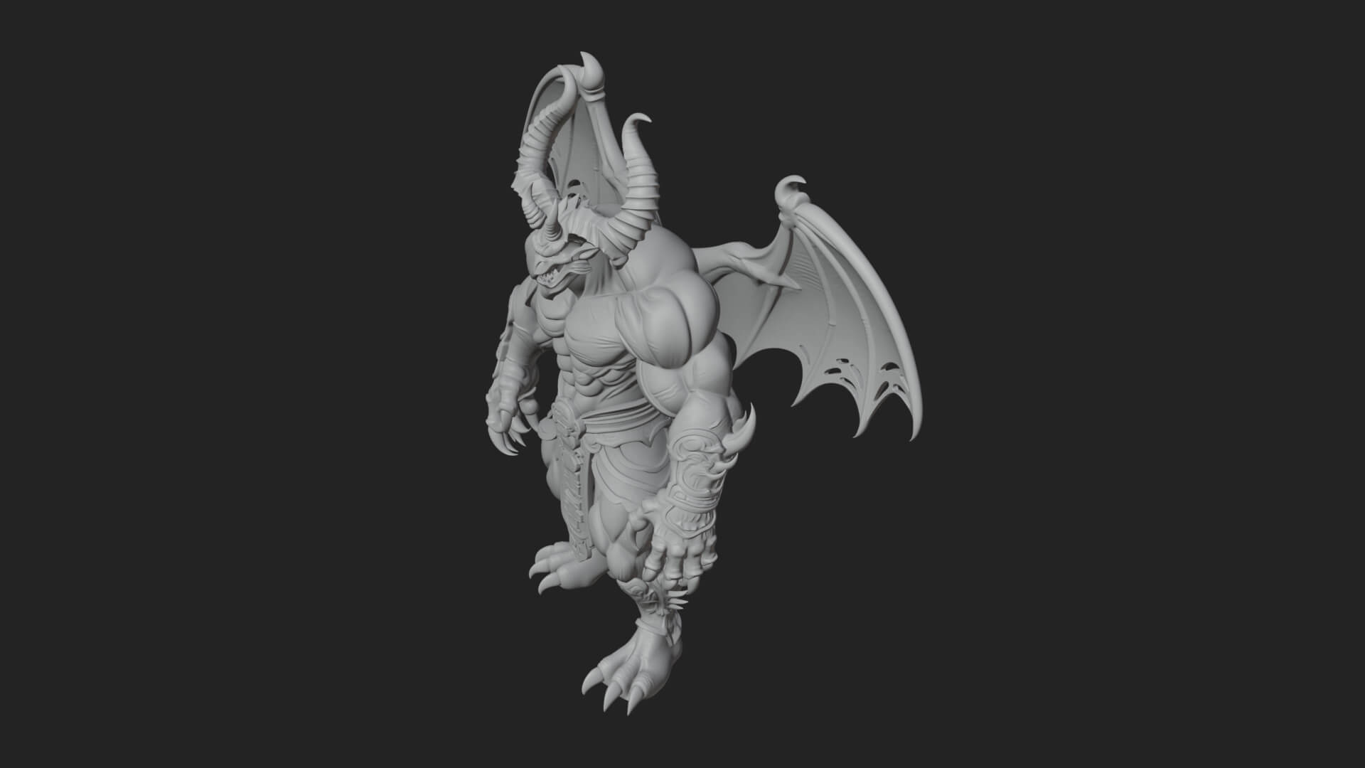 Winged Horned Demon Statue Design 2 3D Print Model 3D Model