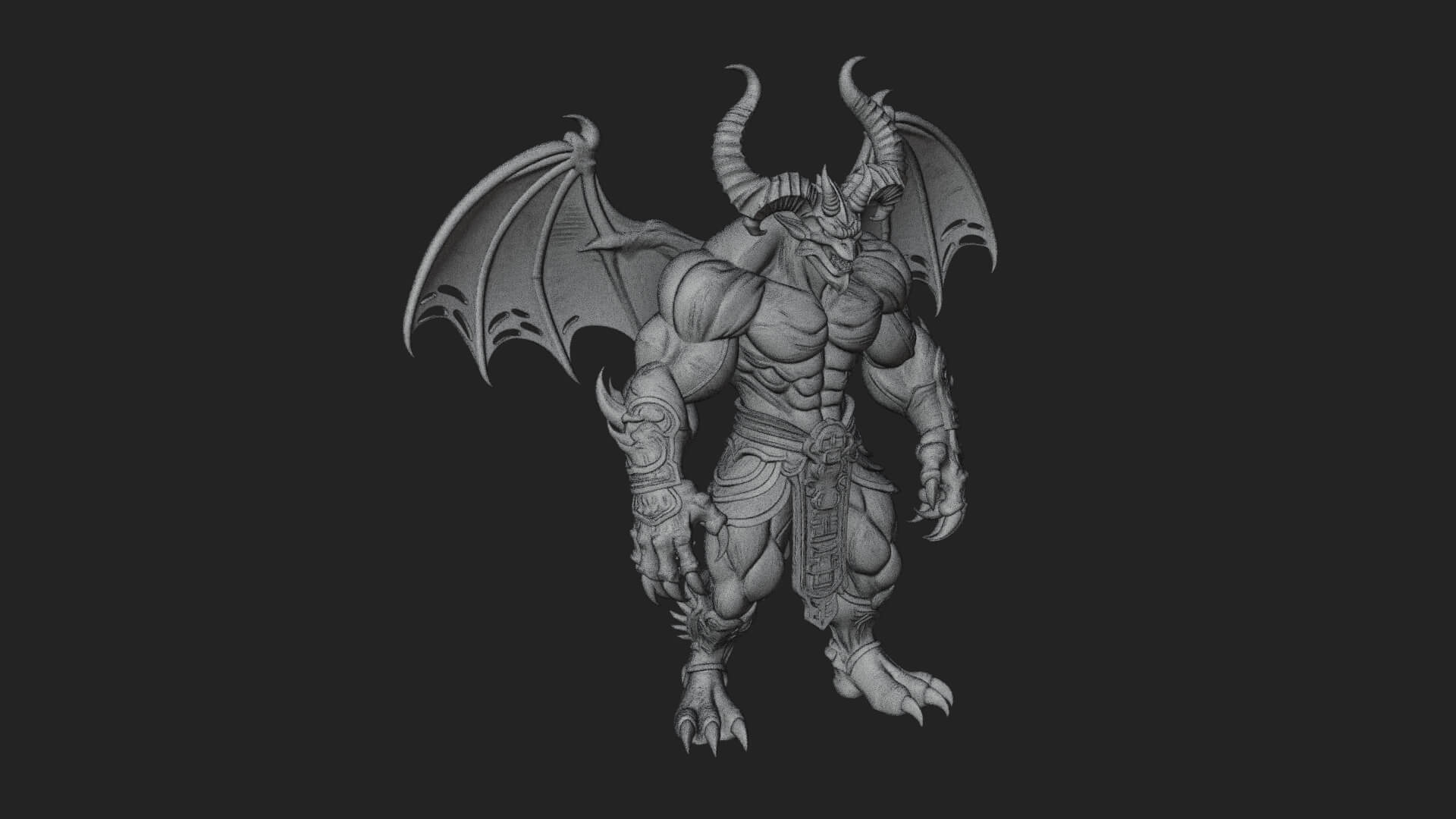 Winged Horned Demon Statue Design 2 3D Print Model 3D Model