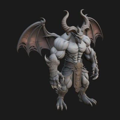 Winged Horned Demon Statue Design 2 3D Print Model