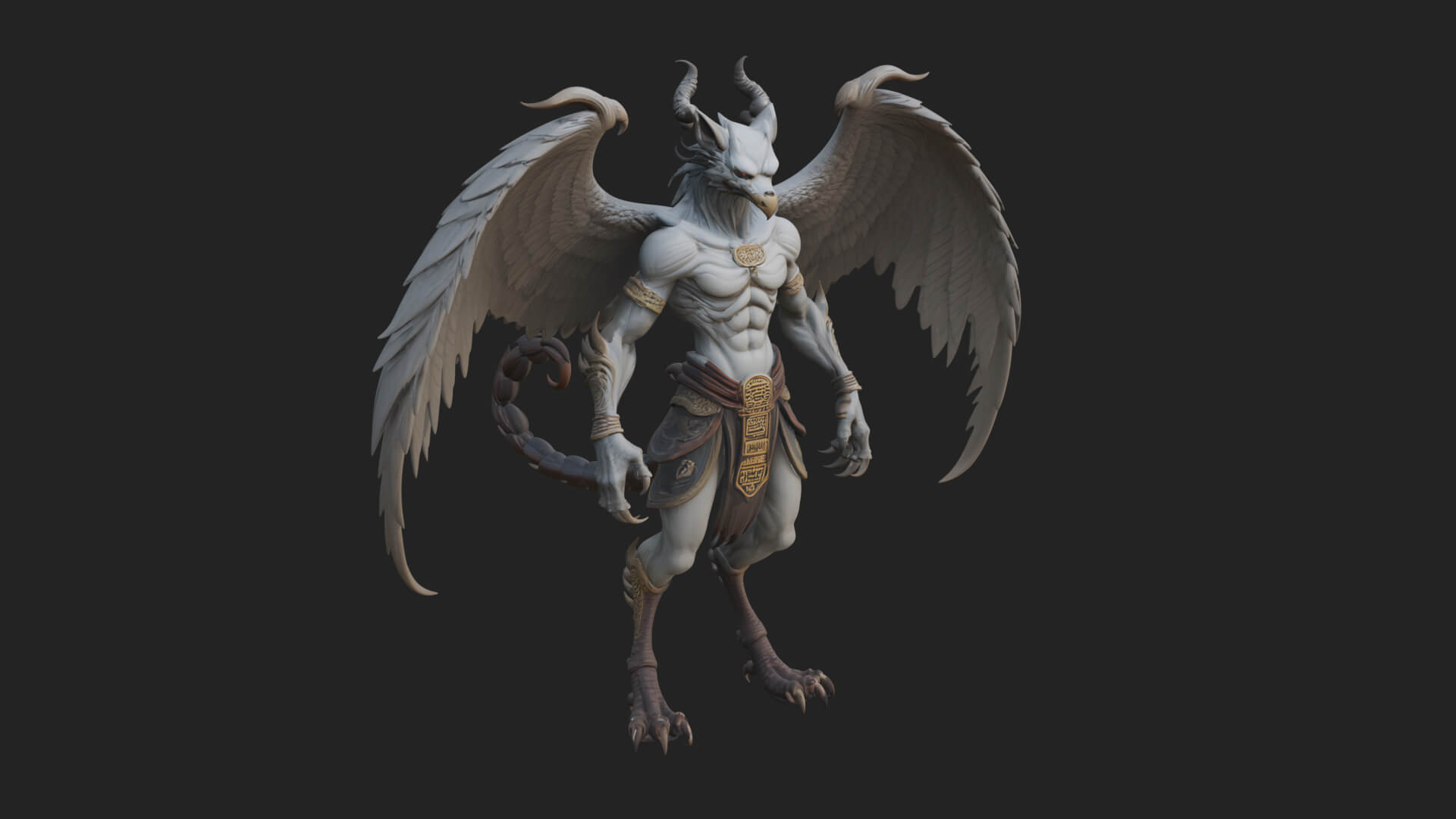 Winged Horned Demon Statue Design 20 3D Print Model 3D Model