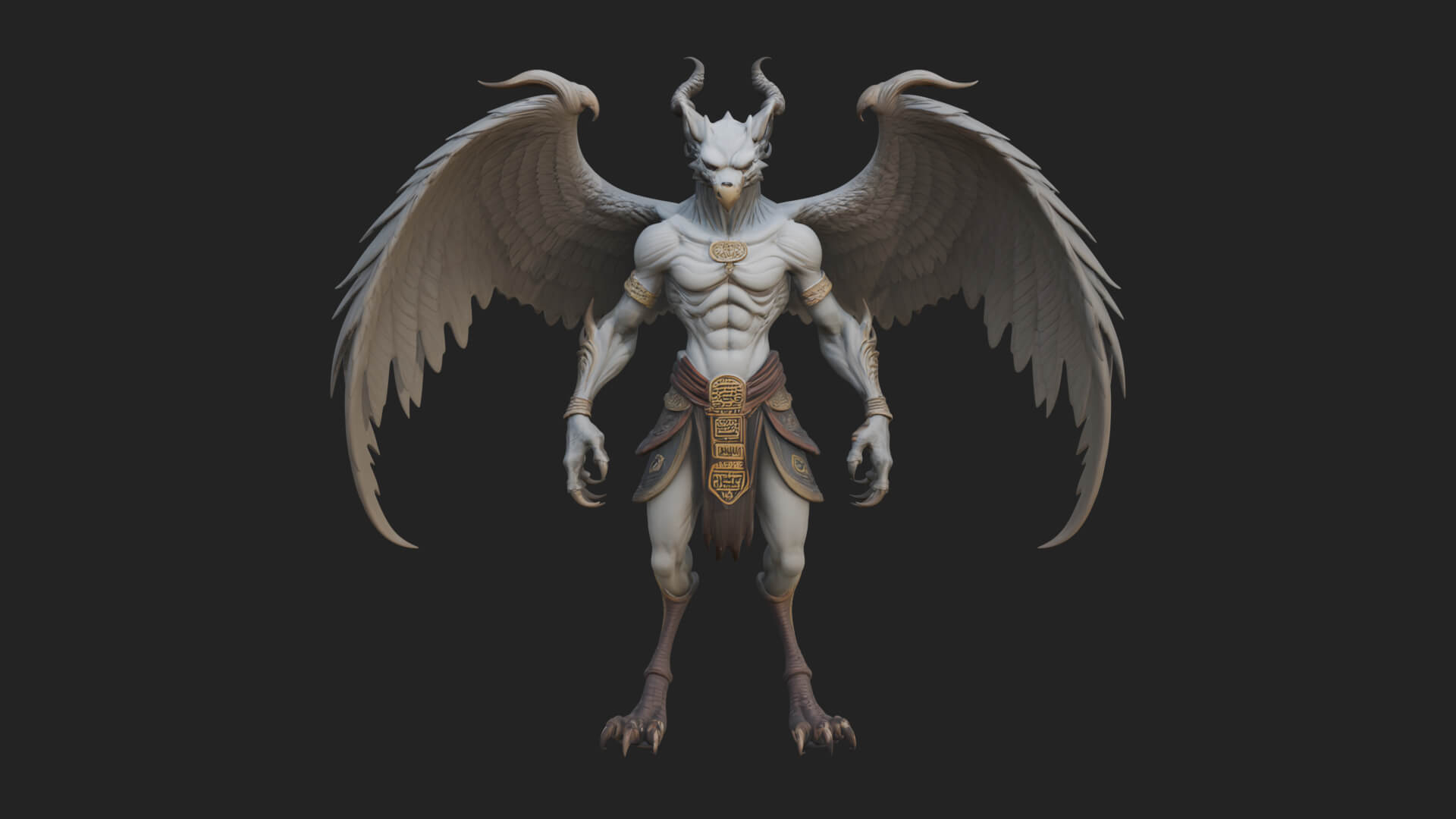 Winged Horned Demon Statue Design 20 3D Print Model 3D Model