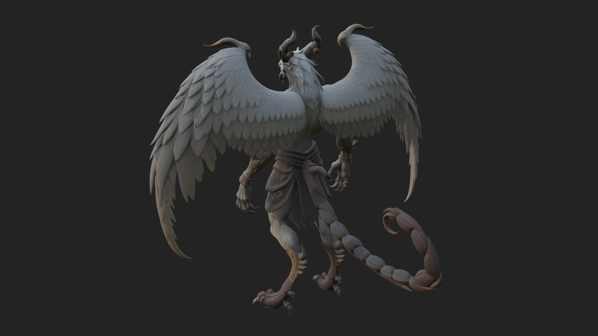 Winged Horned Demon Statue Design 20 3D Print Model 3D Model