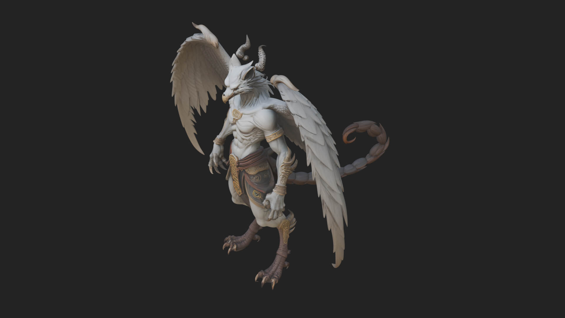 Winged Horned Demon Statue Design 20 3D Print Model 3D Model