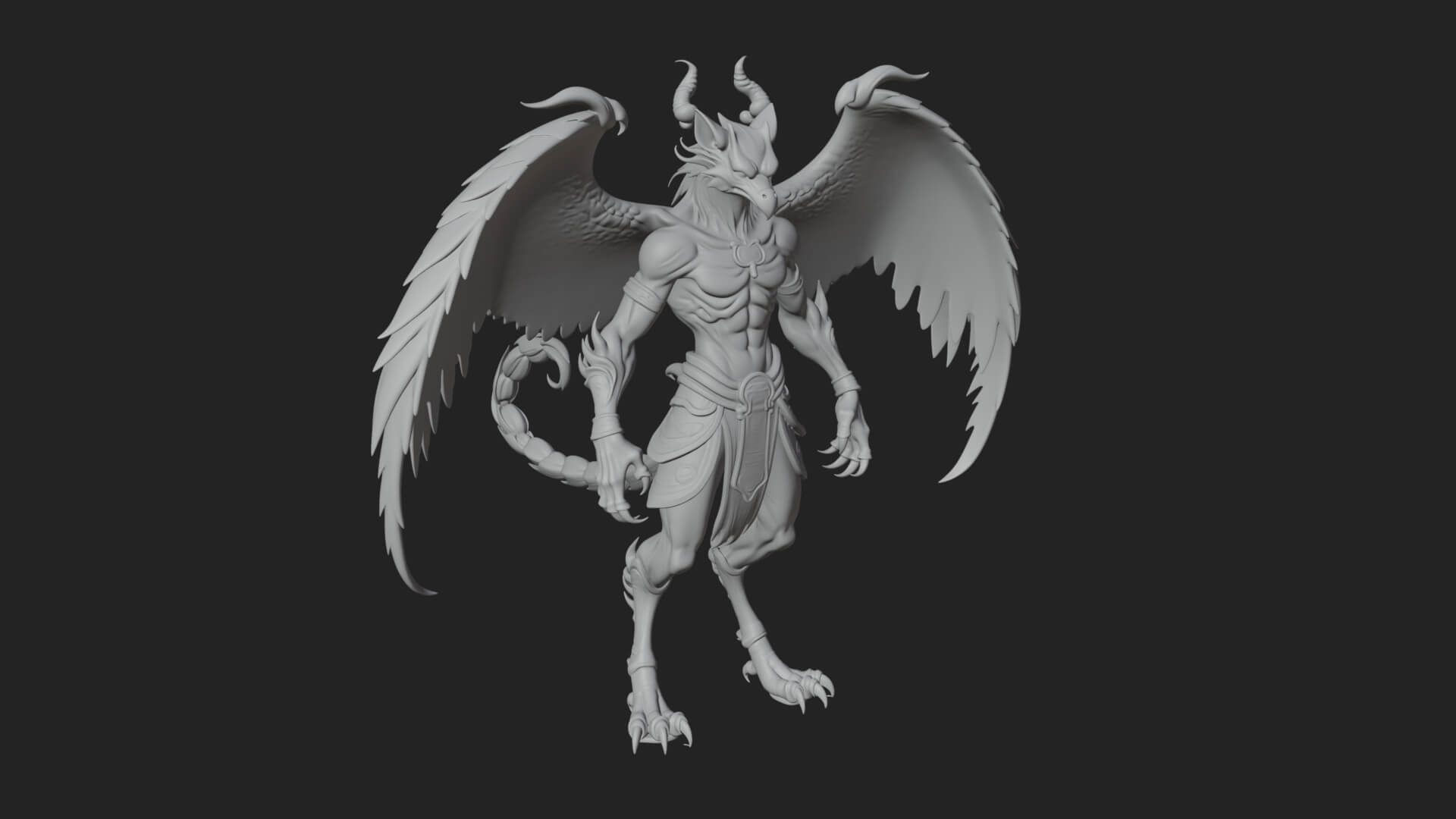 Winged Horned Demon Statue Design 20 3D Print Model 3D Model