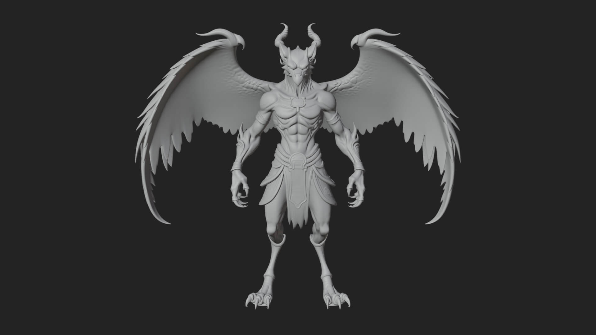 Winged Horned Demon Statue Design 20 3D Print Model 3D Model