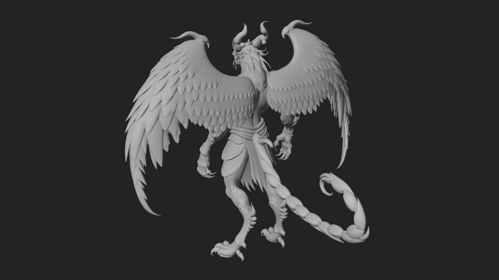 Winged Horned Demon Statue Design 20 3D Print Model 3D Model