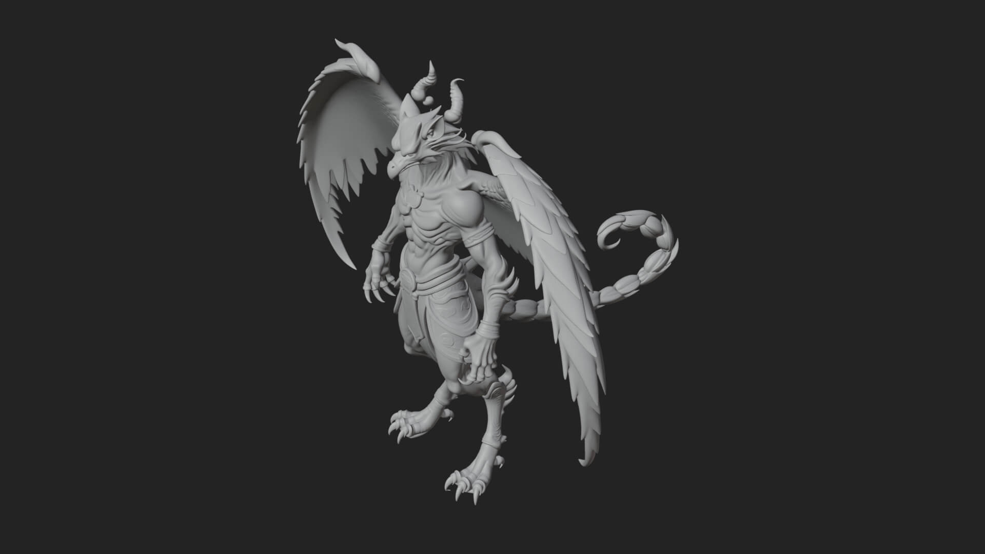 Winged Horned Demon Statue Design 20 3D Print Model 3D Model