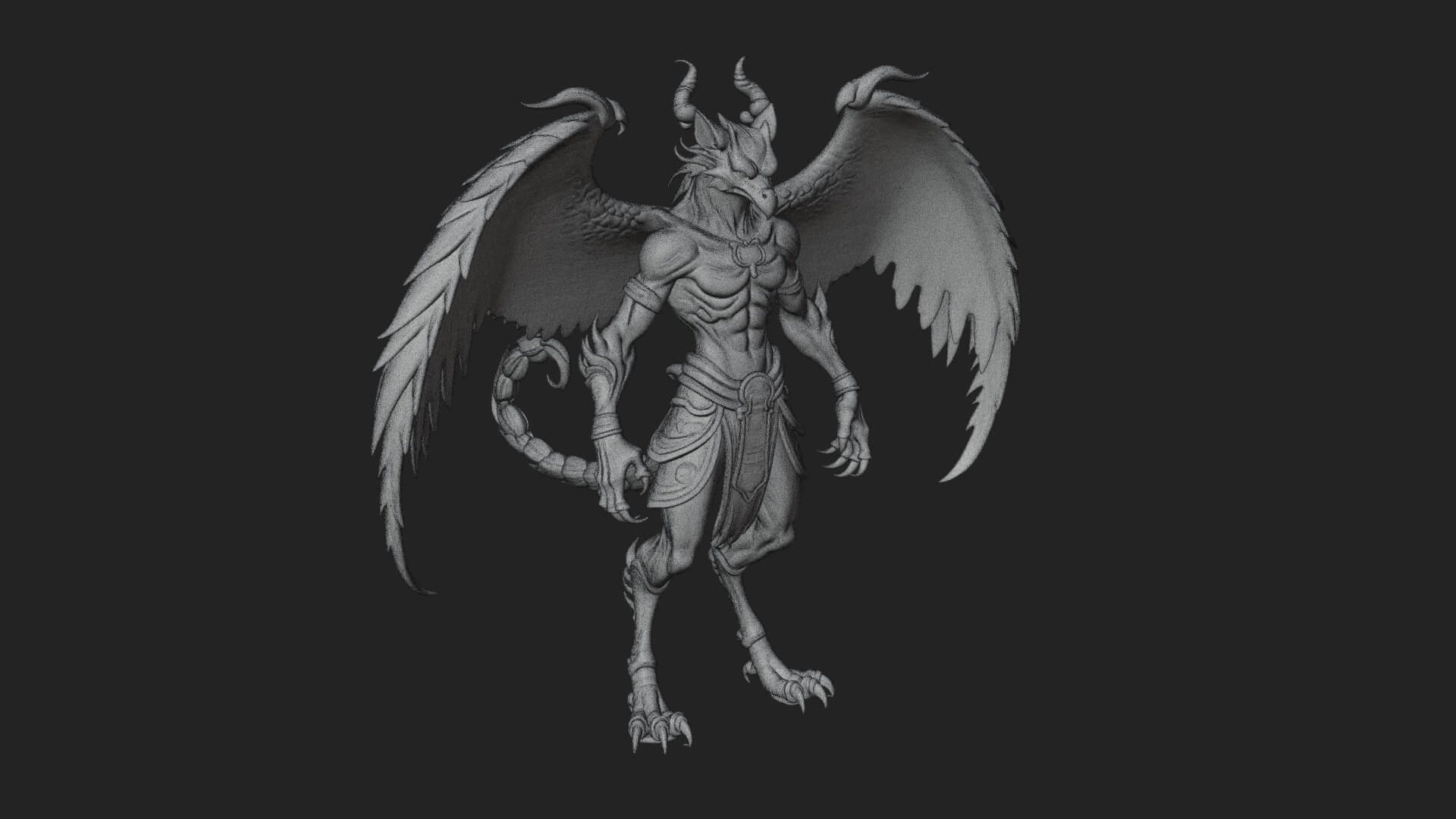 Winged Horned Demon Statue Design 20 3D Print Model 3D Model