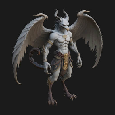 Winged Horned Demon Statue Design 20 3D Print Model