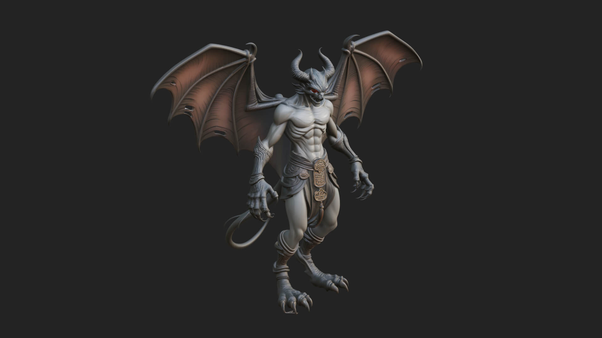 Winged Horned Demon Statue Design 3 3D Print Model 3D Model