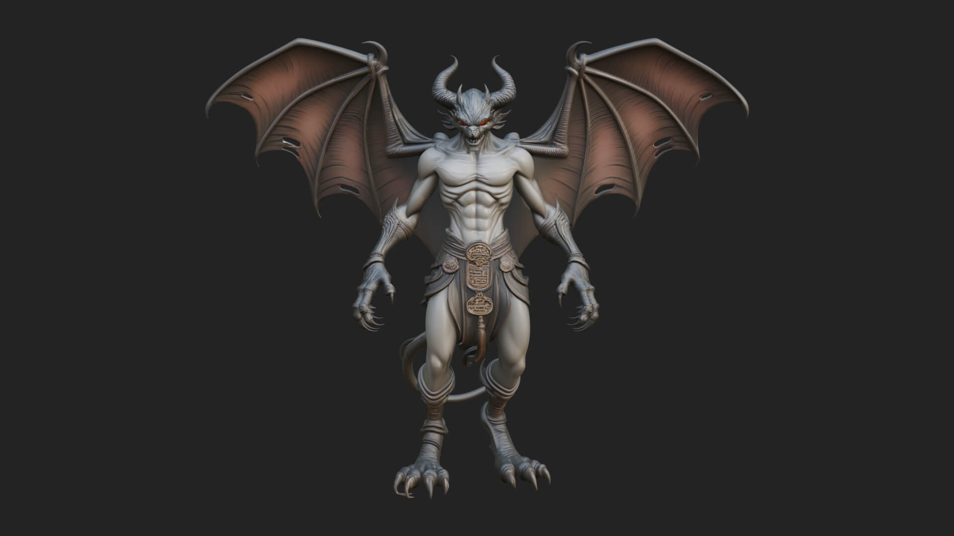 Winged Horned Demon Statue Design 3 3D Print Model 3D Model