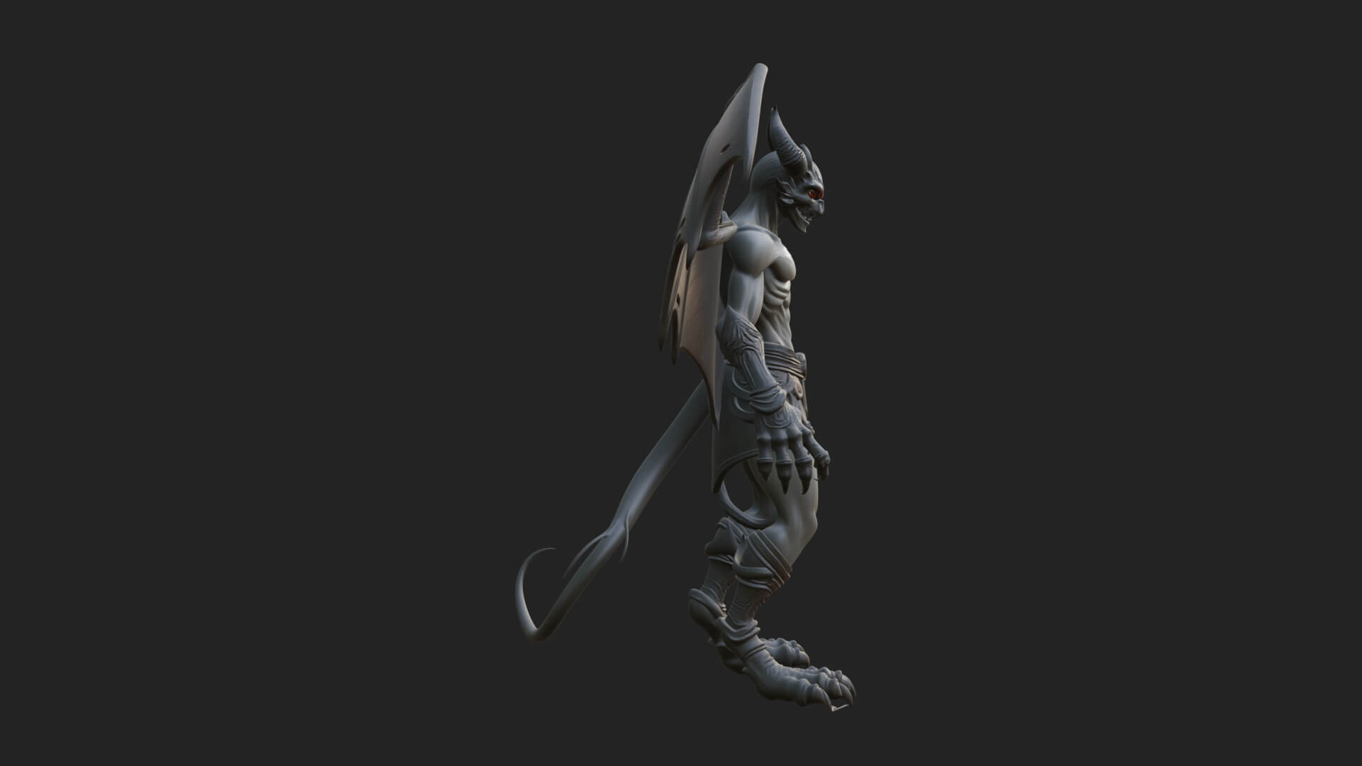 Winged Horned Demon Statue Design 3 3D Print Model 3D Model
