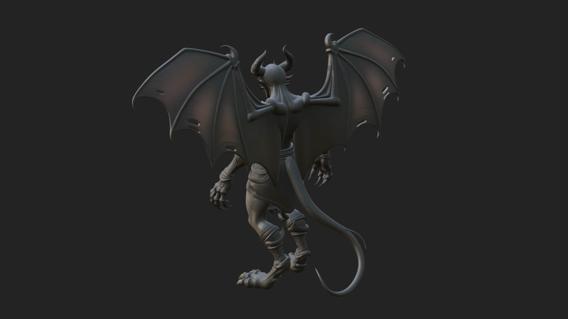 Winged Horned Demon Statue Design 3 3D Print Model 3D Model