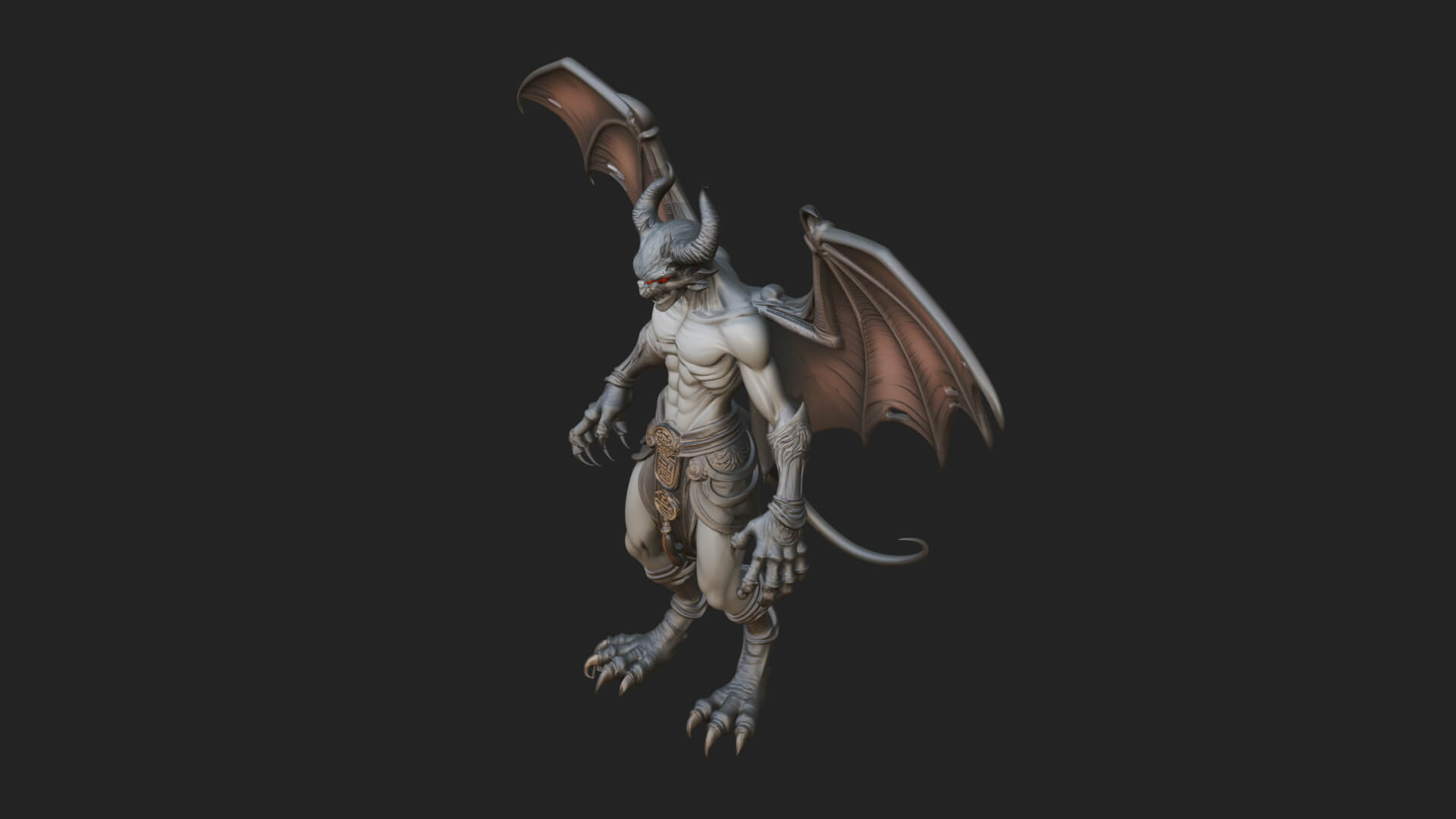 Winged Horned Demon Statue Design 3 3D Print Model 3D Model