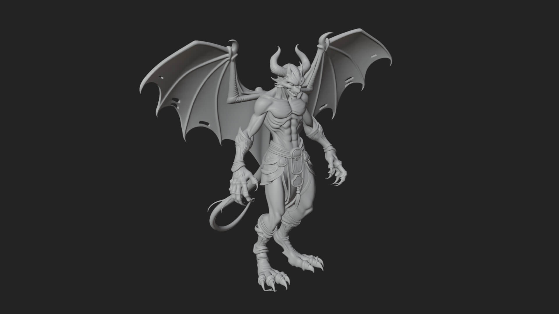 Winged Horned Demon Statue Design 3 3D Print Model 3D Model