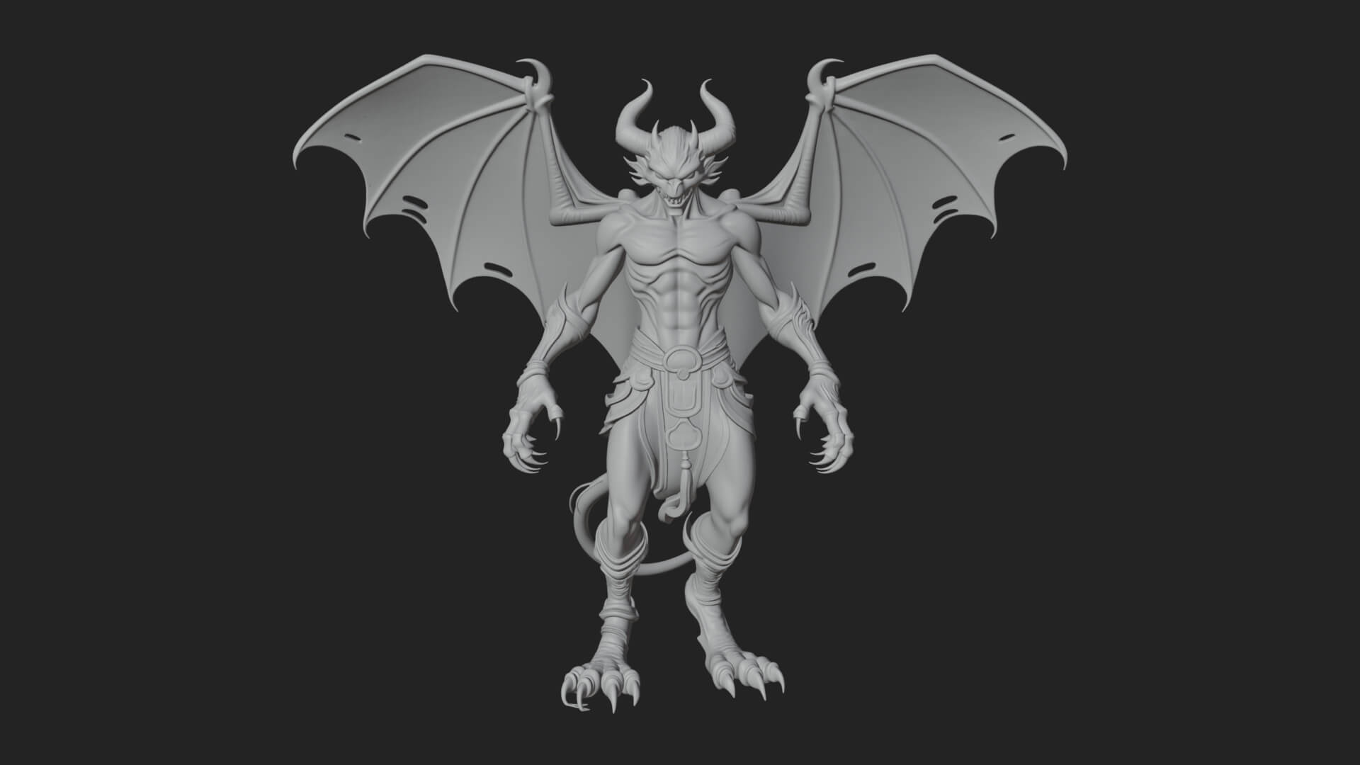Winged Horned Demon Statue Design 3 3D Print Model 3D Model