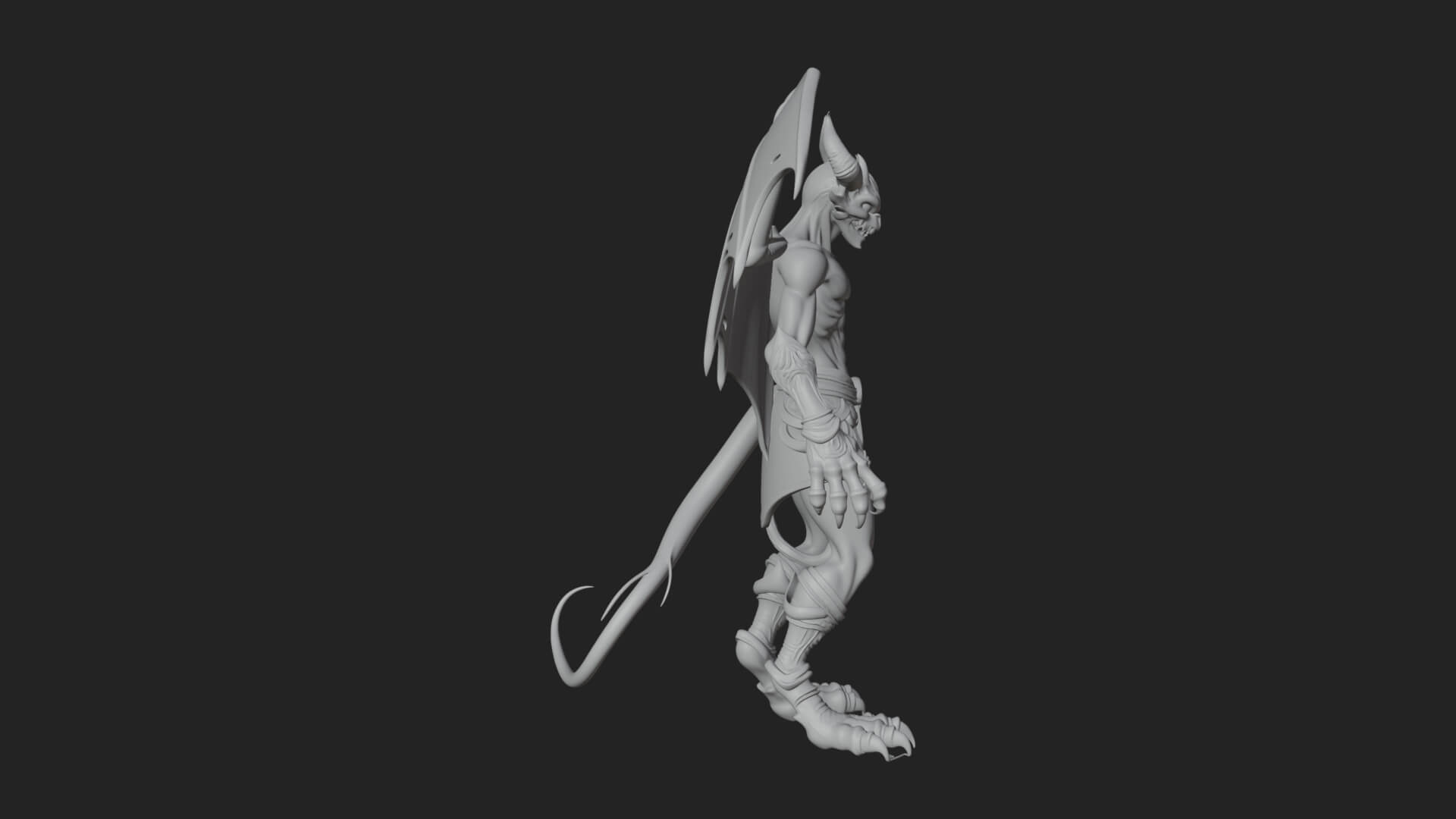Winged Horned Demon Statue Design 3 3D Print Model 3D Model