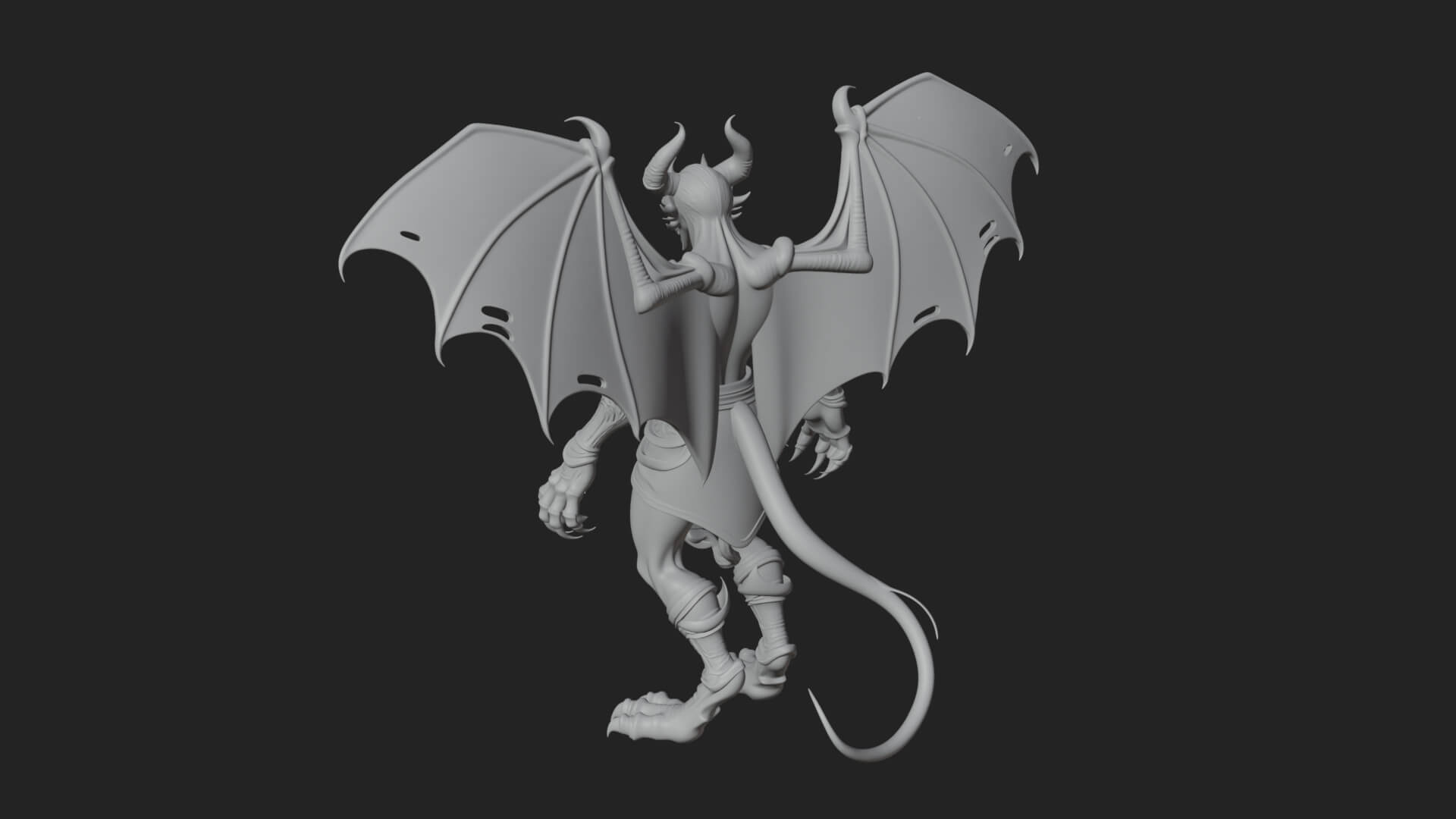 Winged Horned Demon Statue Design 3 3D Print Model 3D Model