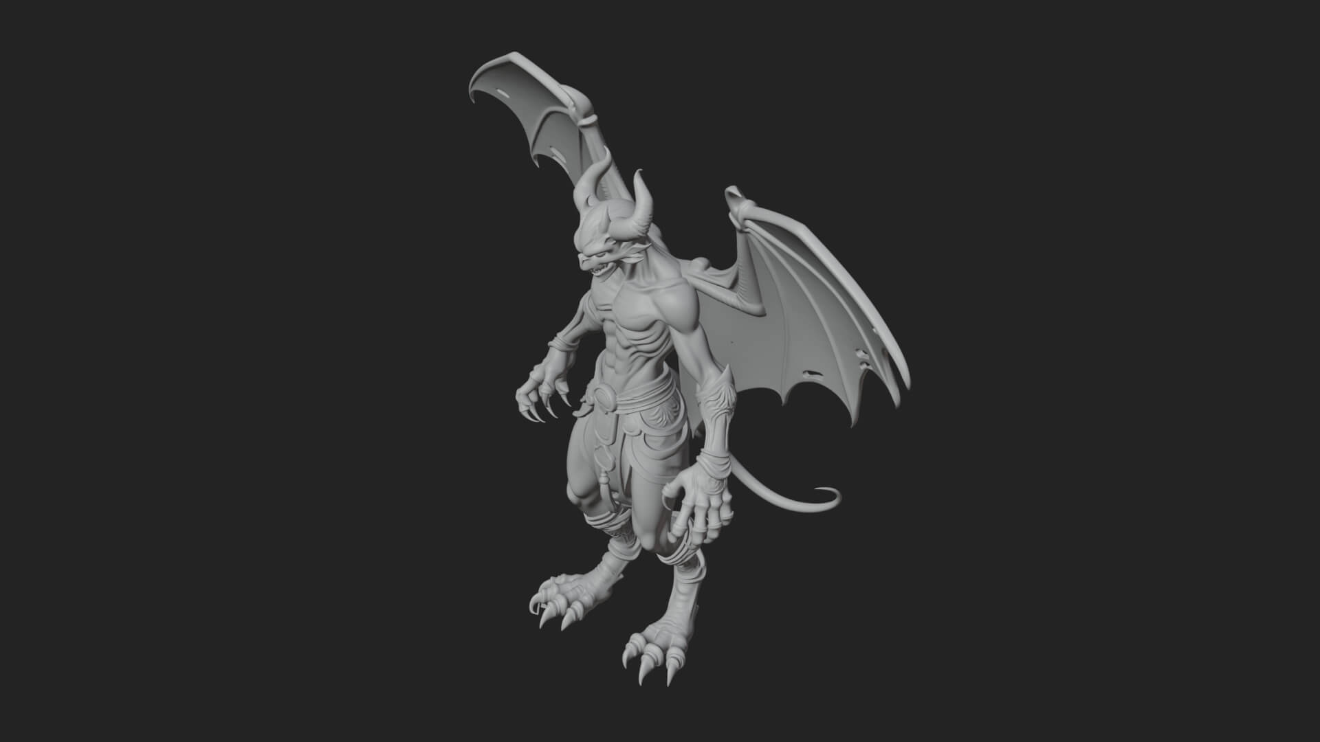 Winged Horned Demon Statue Design 3 3D Print Model 3D Model