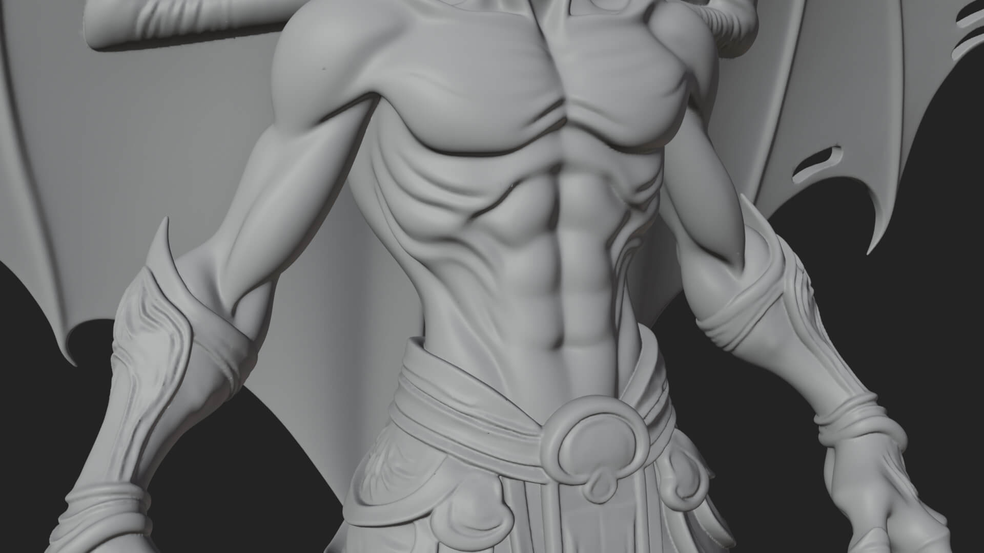 Winged Horned Demon Statue Design 3 3D Print Model 3D Model
