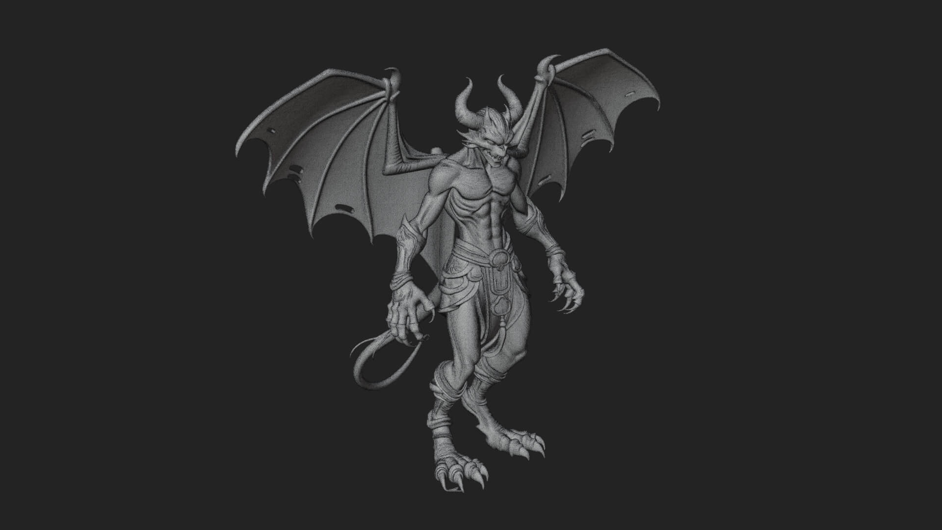 Winged Horned Demon Statue Design 3 3D Print Model 3D Model