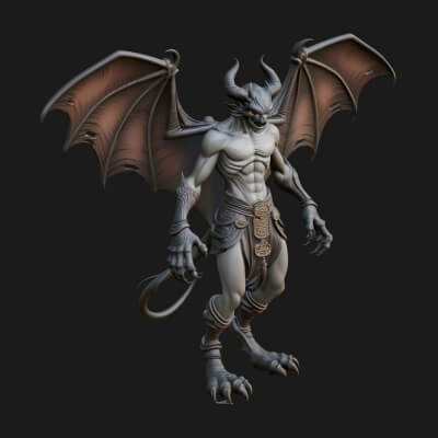 Winged Horned Demon Statue Design 3 3D Print Model