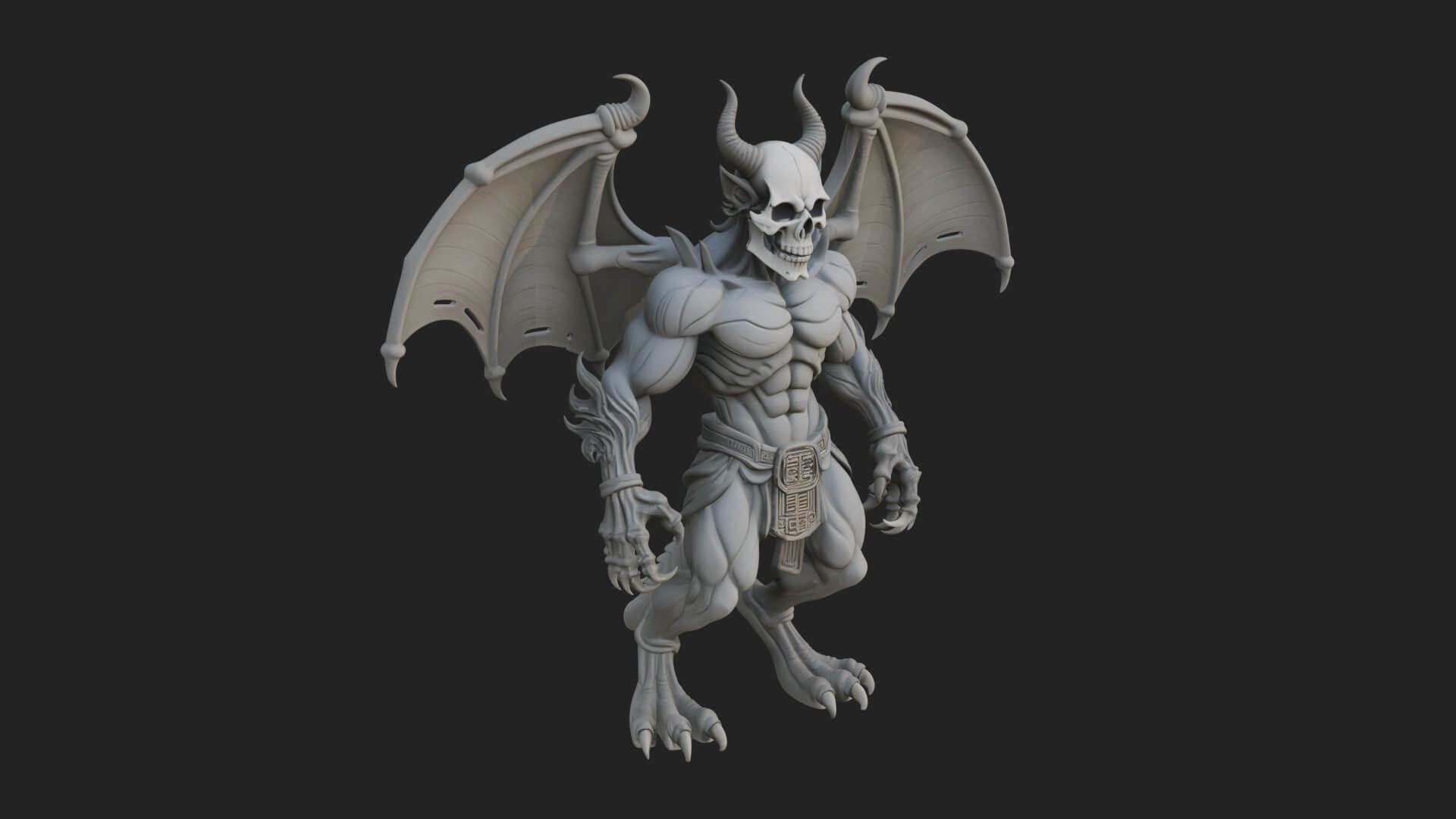 Winged Horned Demon Statue Design 4 3D Print Model 3D Model
