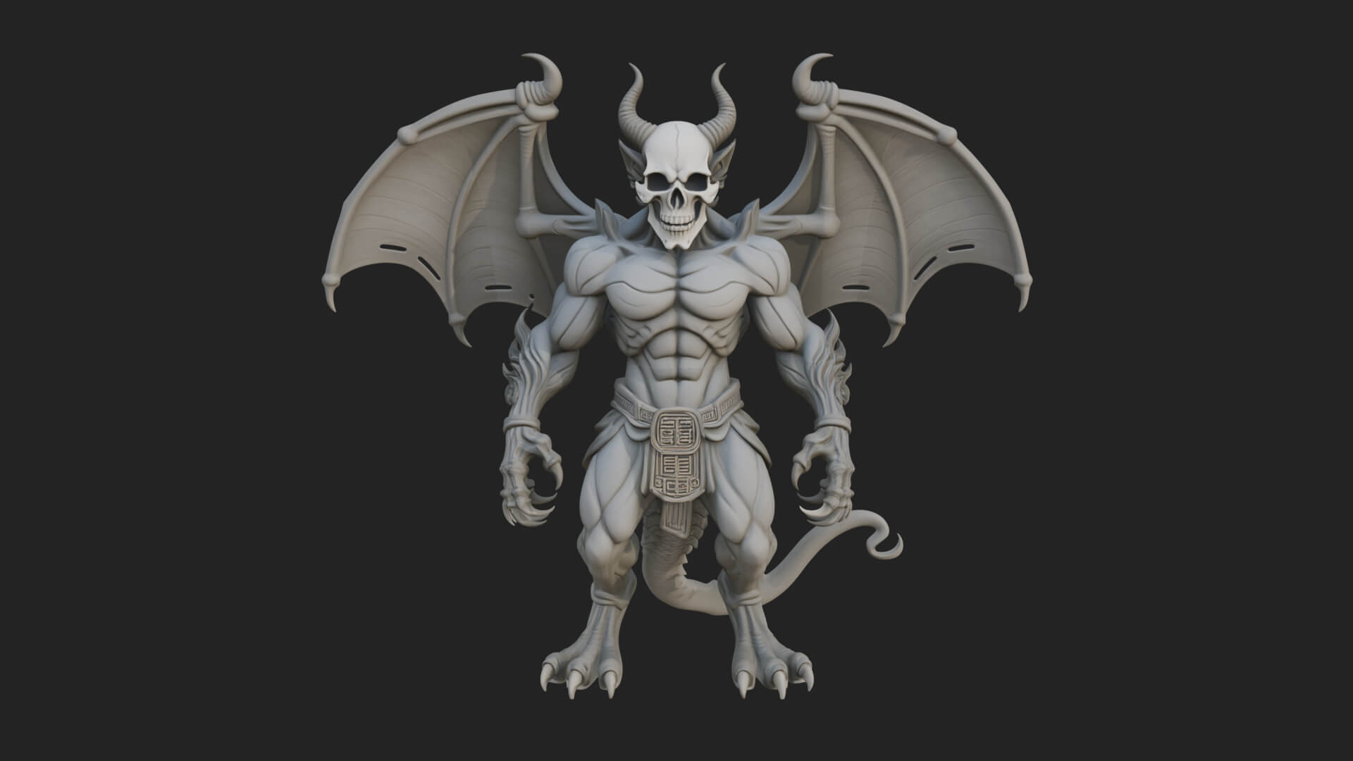 Winged Horned Demon Statue Design 4 3D Print Model 3D Model