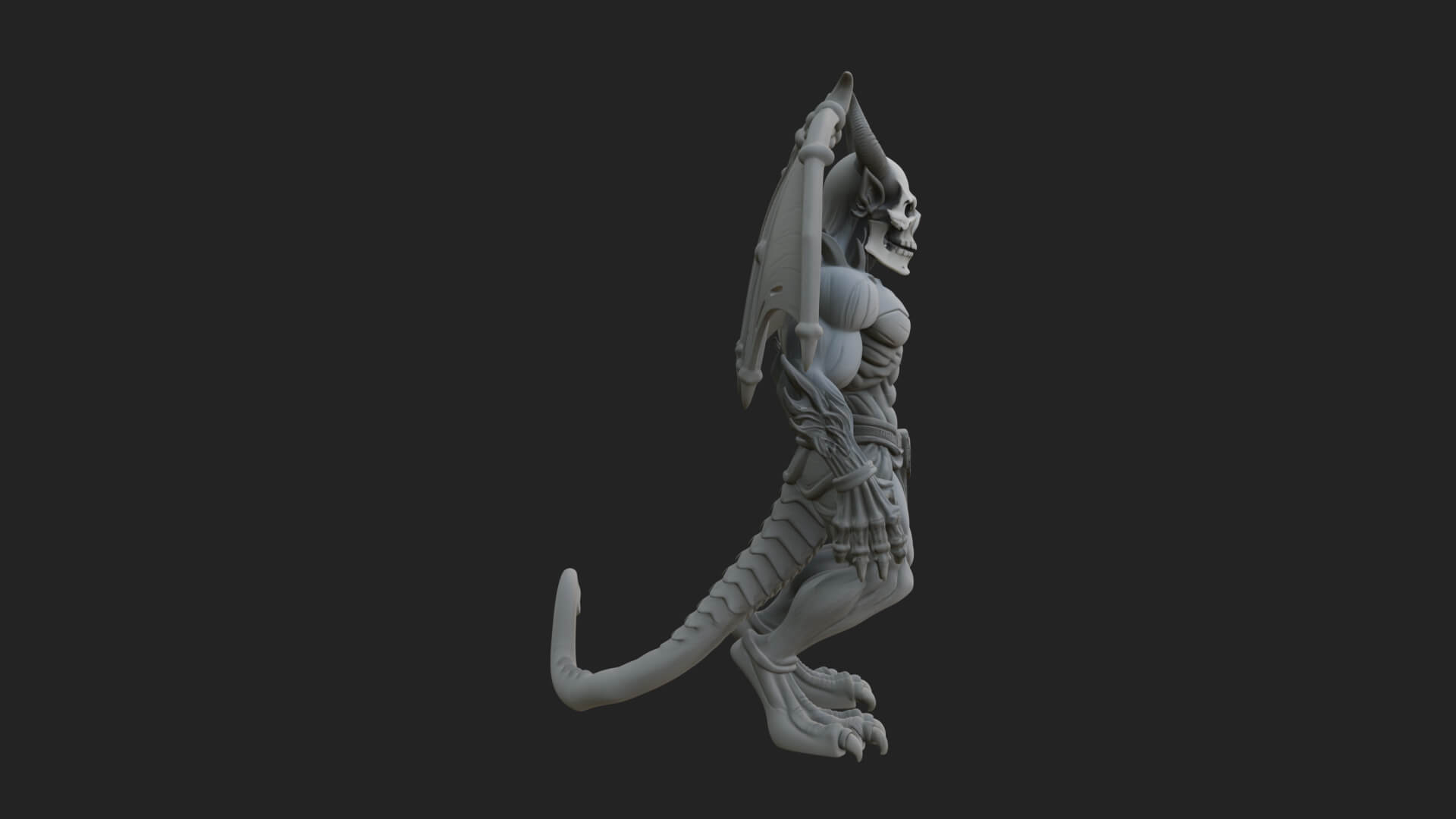 Winged Horned Demon Statue Design 4 3D Print Model 3D Model
