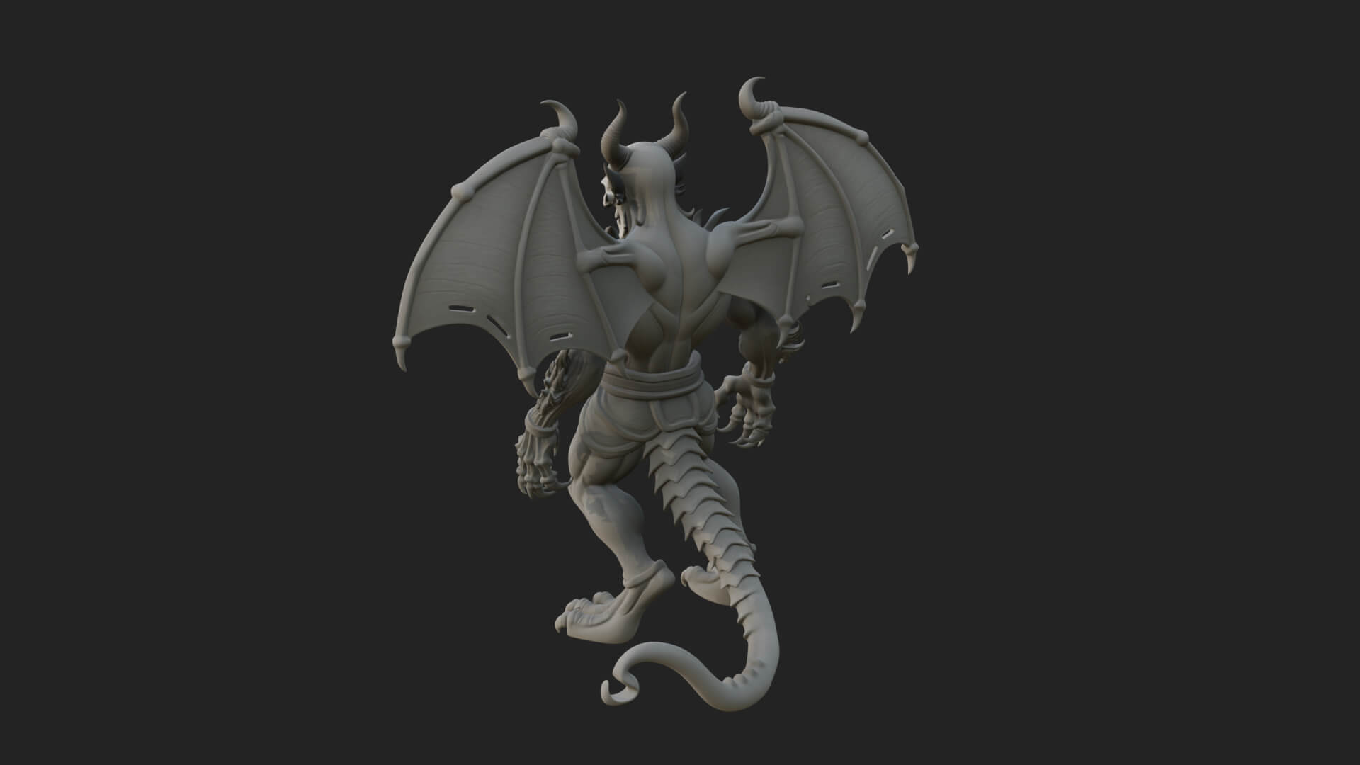 Winged Horned Demon Statue Design 4 3D Print Model 3D Model