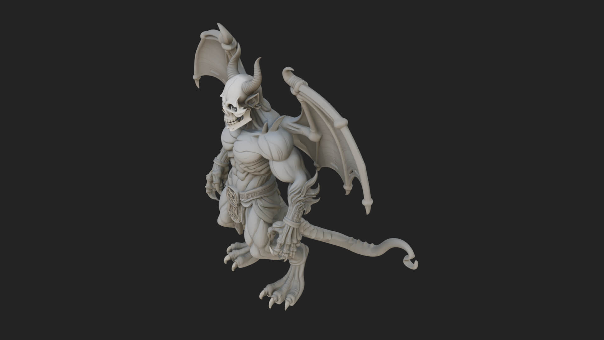 Winged Horned Demon Statue Design 4 3D Print Model 3D Model