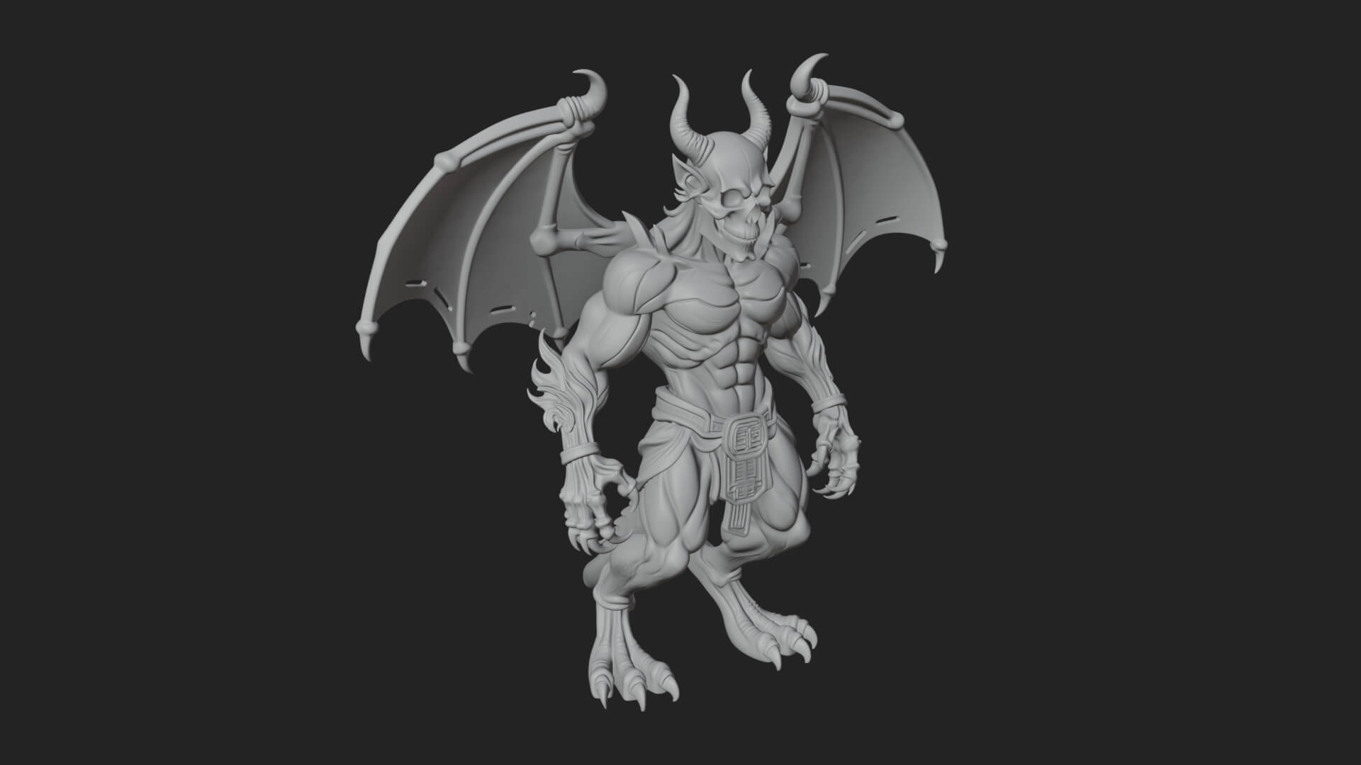 Winged Horned Demon Statue Design 4 3D Print Model 3D Model