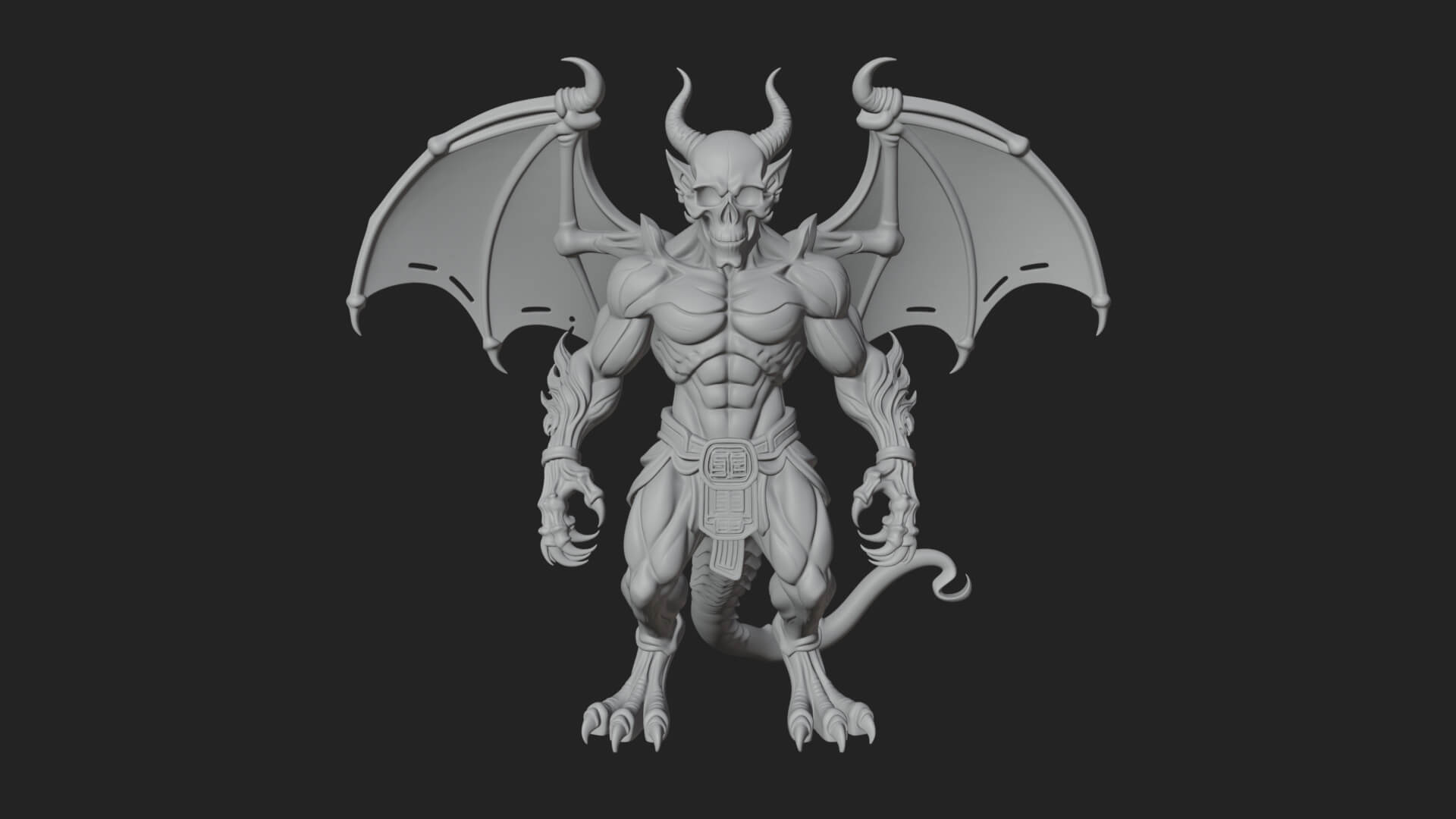 Winged Horned Demon Statue Design 4 3D Print Model 3D Model