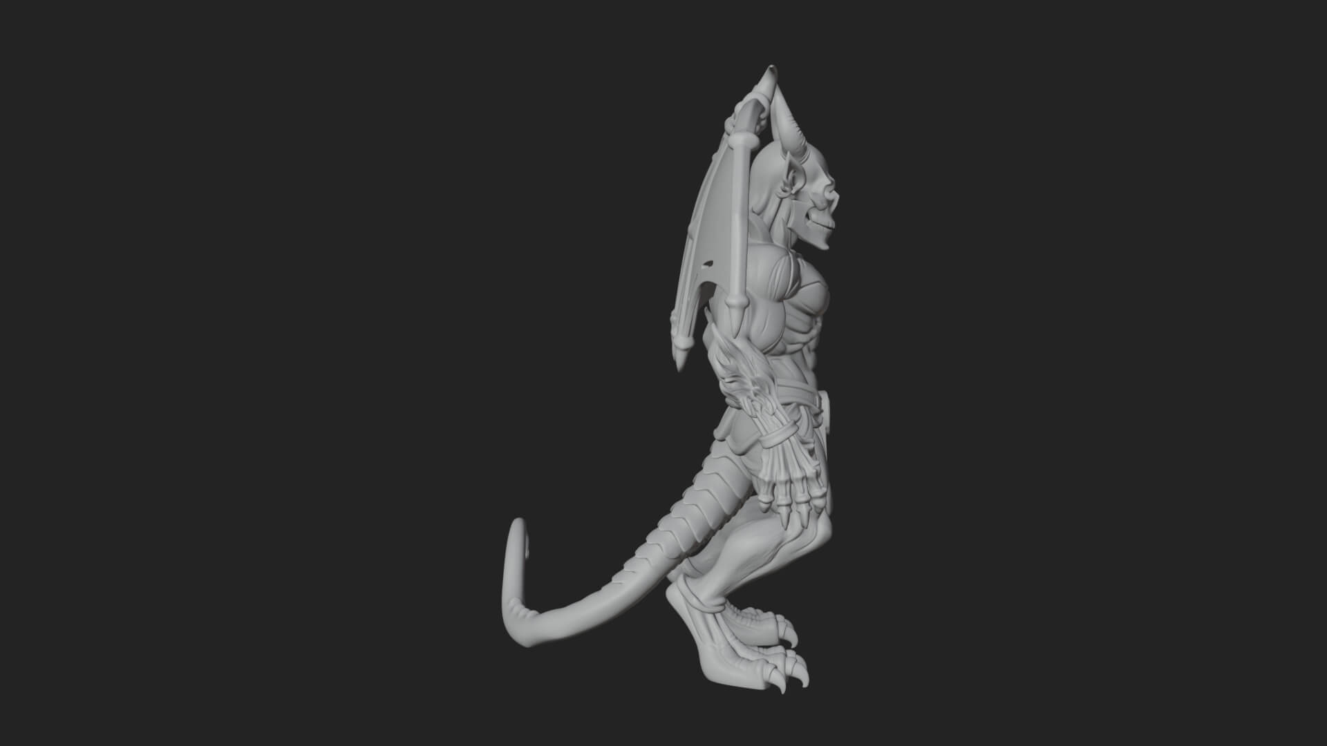 Winged Horned Demon Statue Design 4 3D Print Model 3D Model