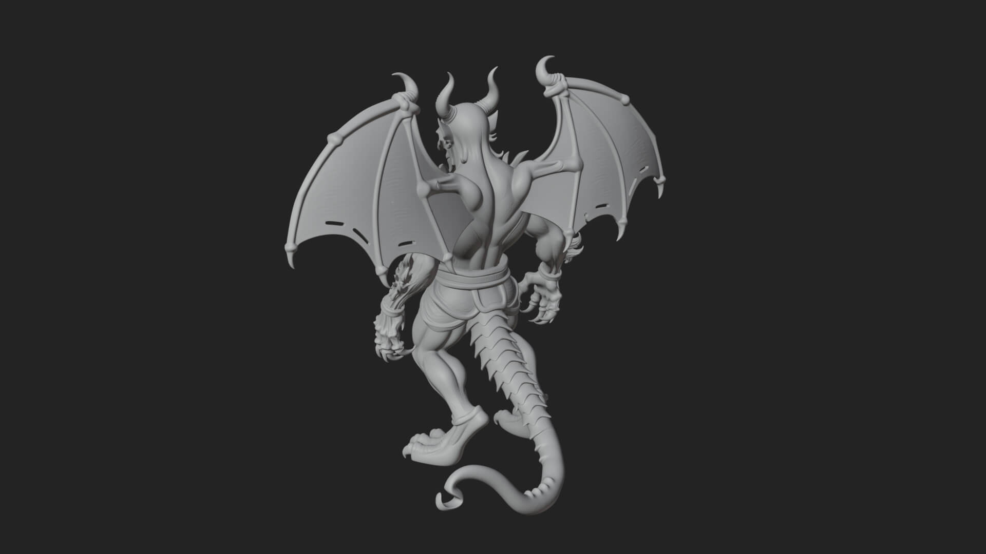 Winged Horned Demon Statue Design 4 3D Print Model 3D Model
