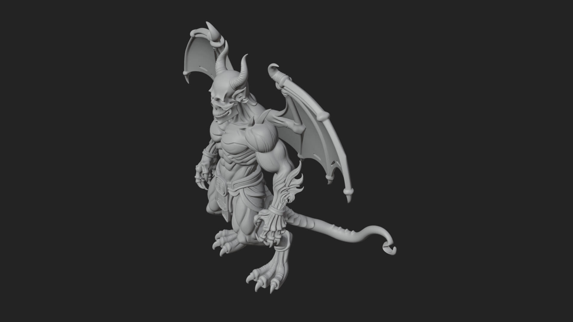 Winged Horned Demon Statue Design 4 3D Print Model 3D Model