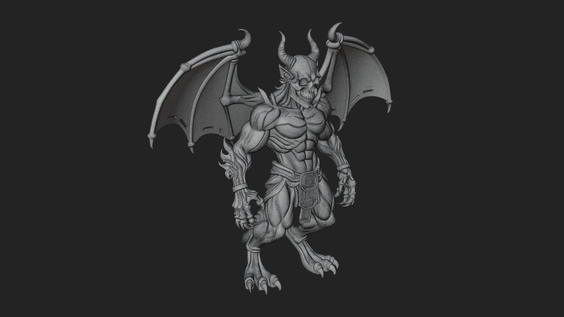 Winged Horned Demon Statue Design 4 3D Print Model 3D Model