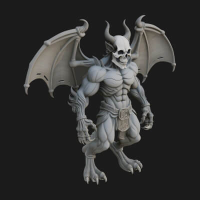 Winged Horned Demon Statue Design 4 3D Print Model