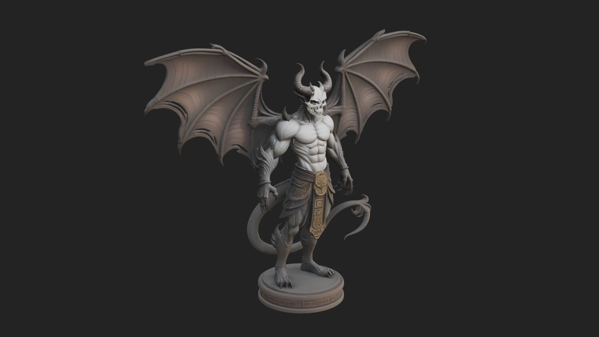 Winged Horned Demon Statue Design 5 3D Print Model 3D Model
