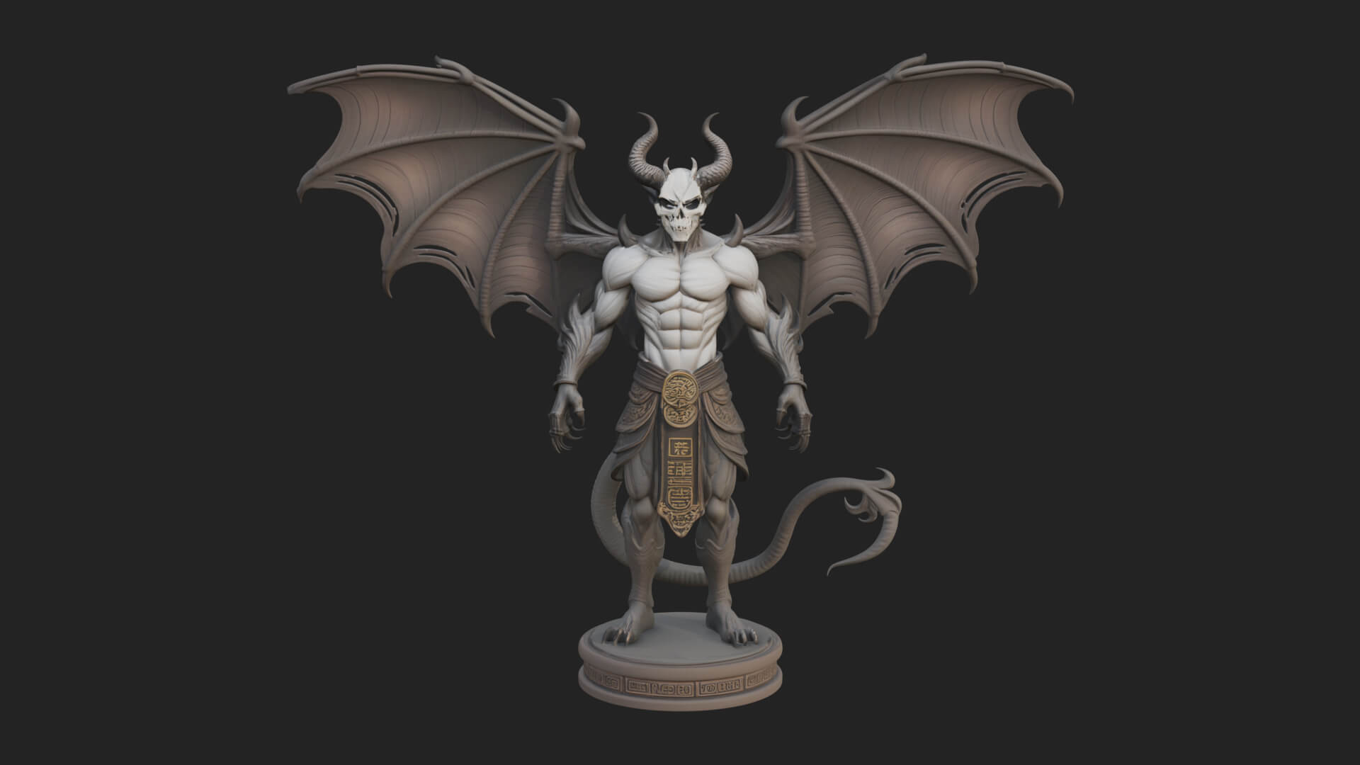 Winged Horned Demon Statue Design 5 3D Print Model 3D Model
