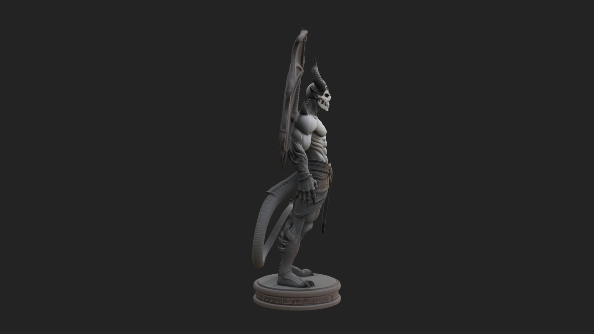 Winged Horned Demon Statue Design 5 3D Print Model 3D Model