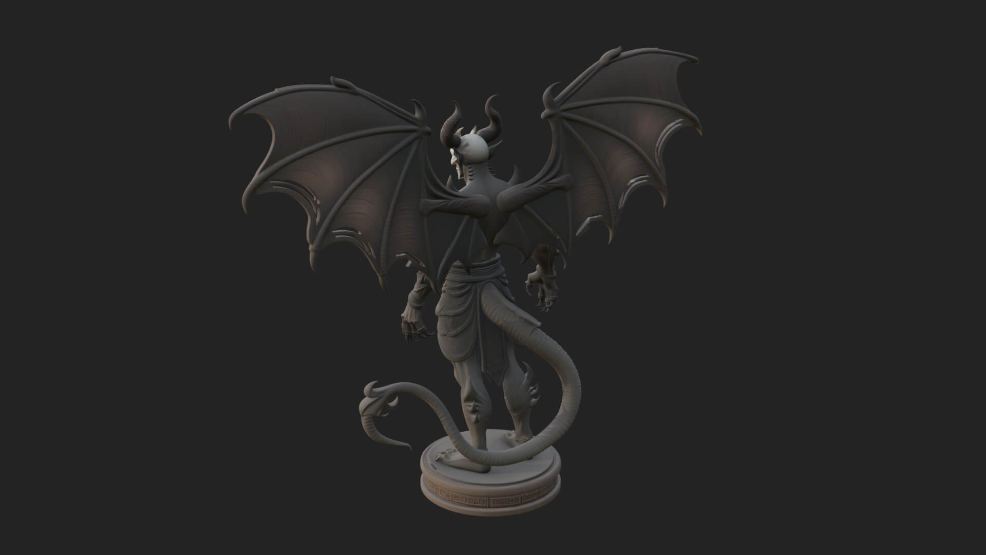 Winged Horned Demon Statue Design 5 3D Print Model 3D Model