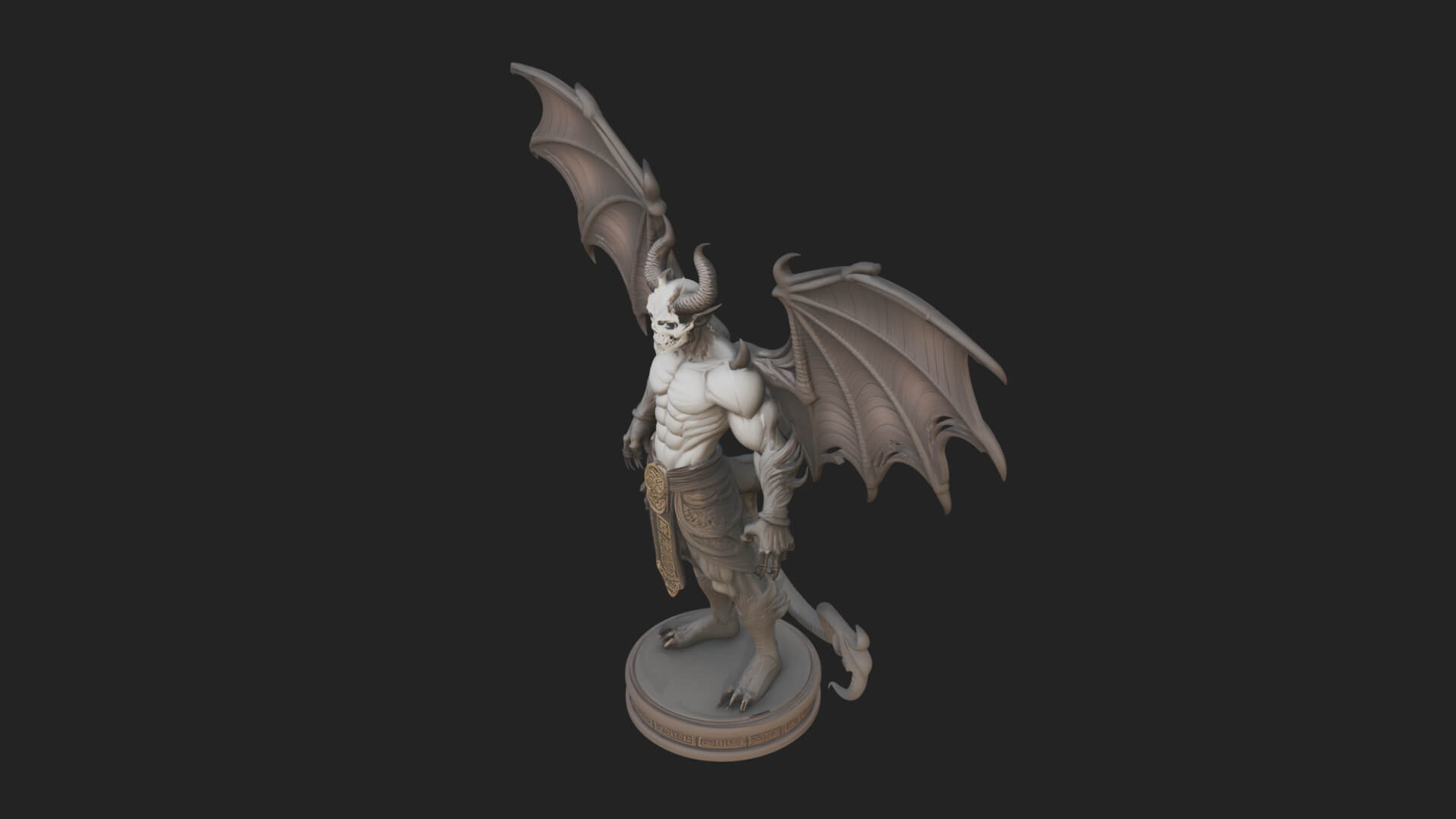 Winged Horned Demon Statue Design 5 3D Print Model 3D Model