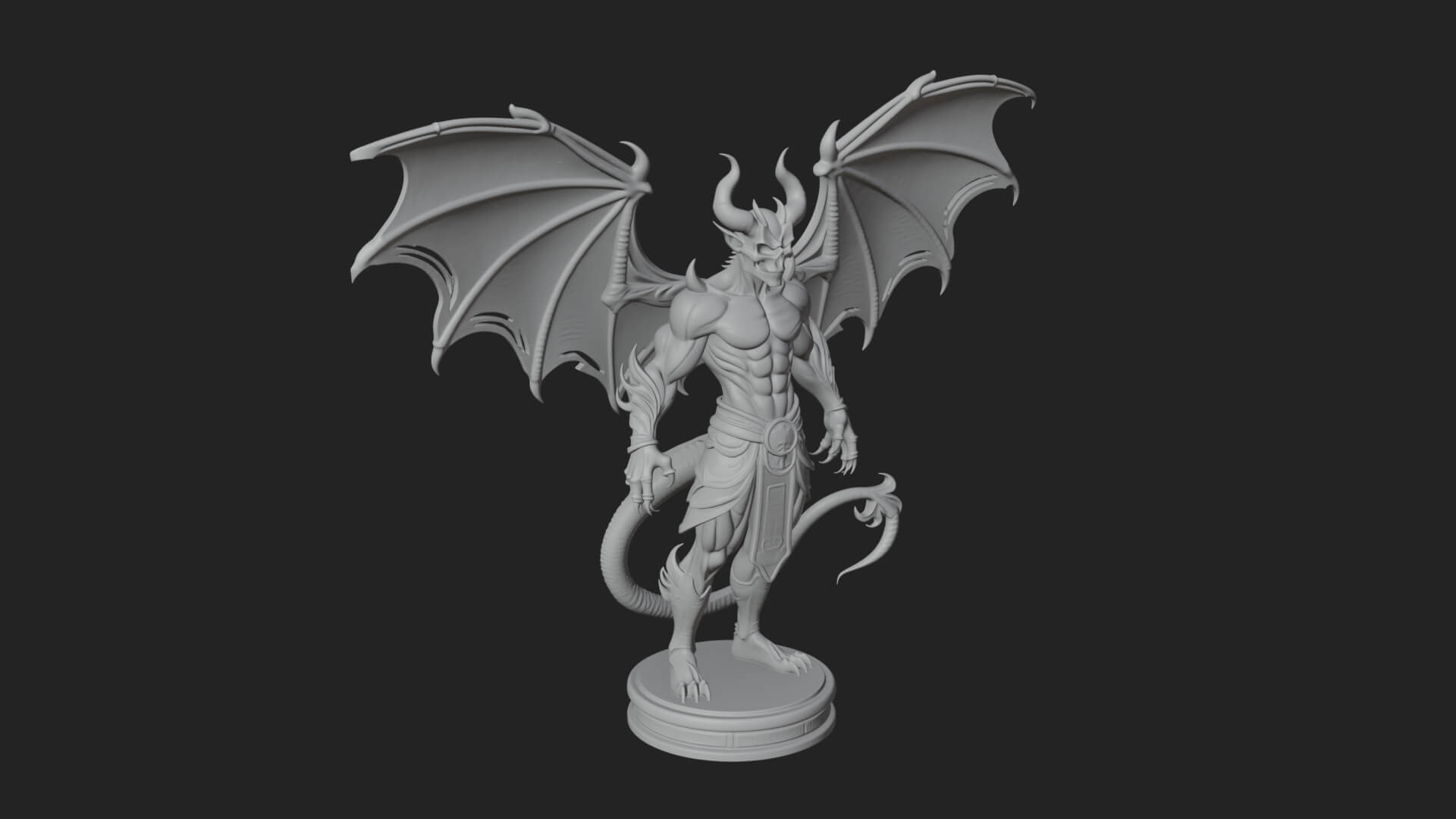 Winged Horned Demon Statue Design 5 3D Print Model 3D Model