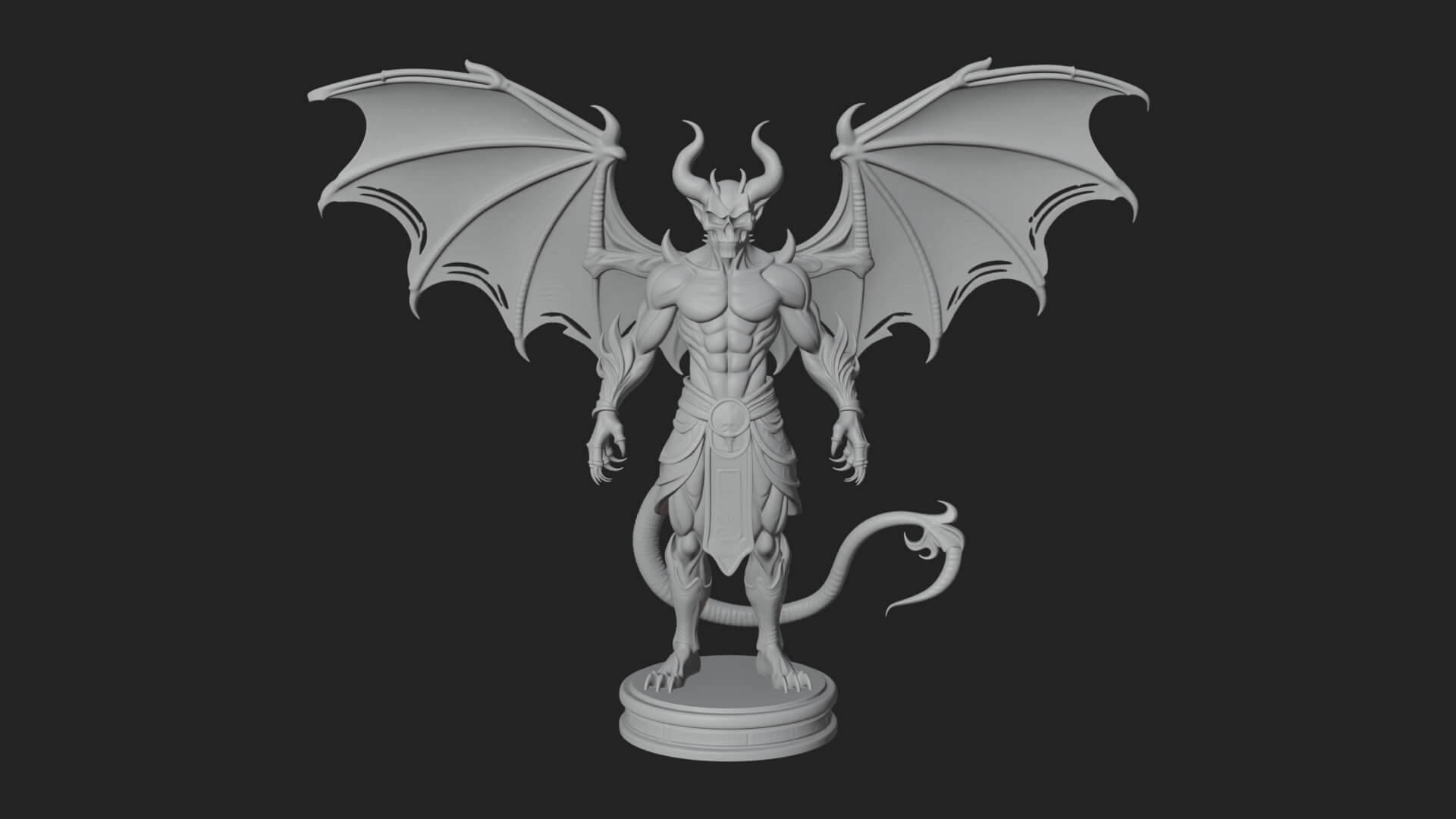 Winged Horned Demon Statue Design 5 3D Print Model 3D Model