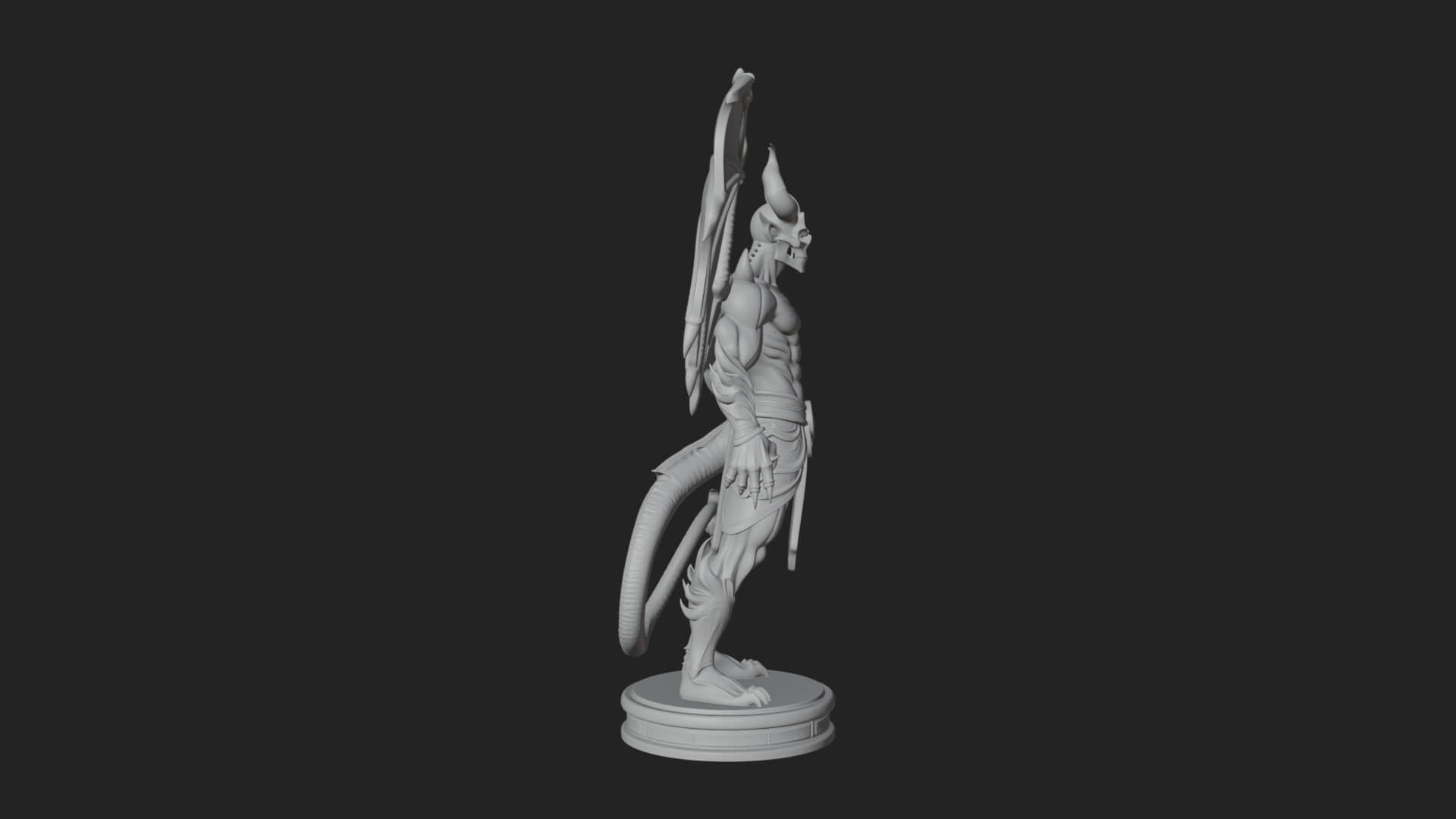 Winged Horned Demon Statue Design 5 3D Print Model 3D Model